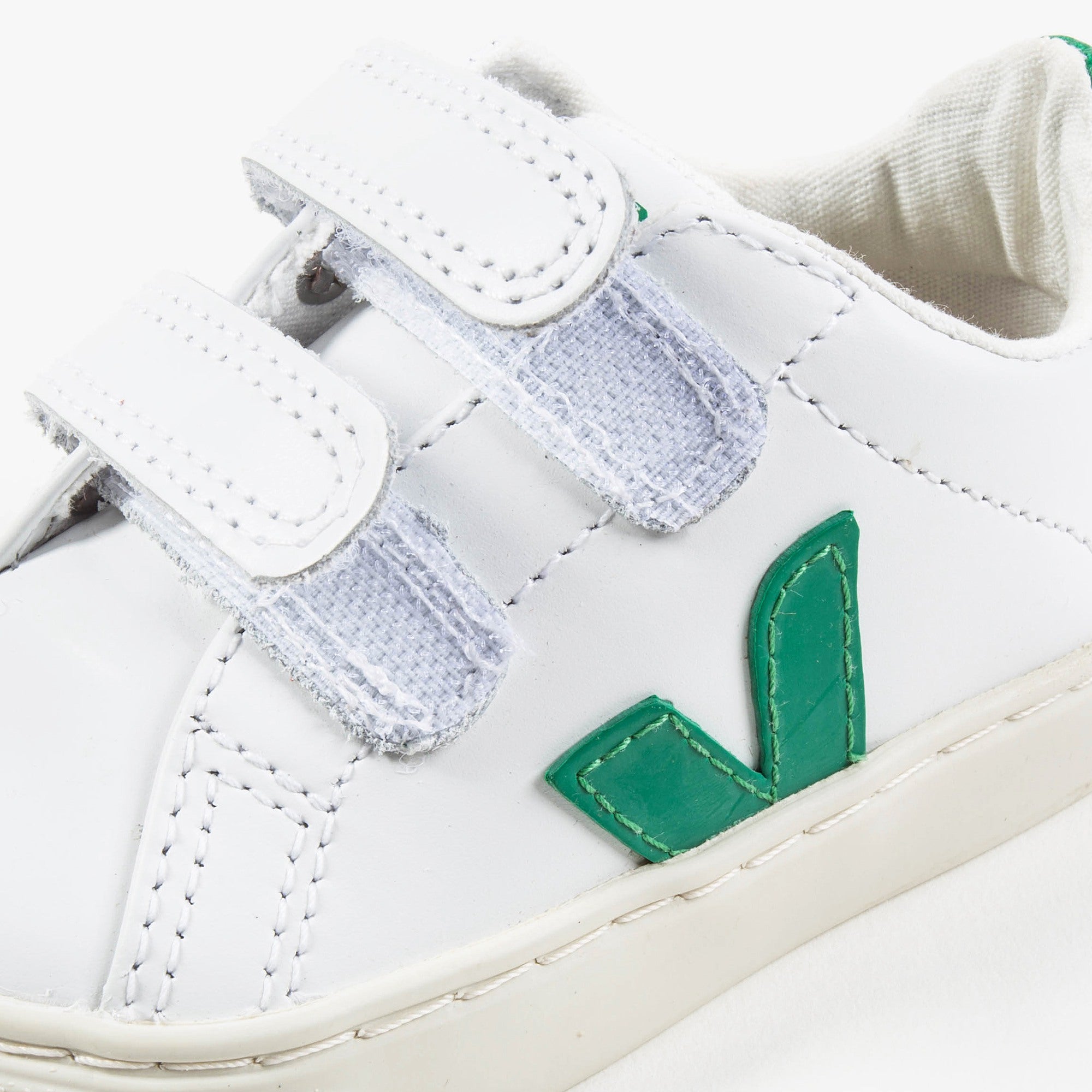 Baby  White   Leather Velcro   With  Green  "V" Shoes