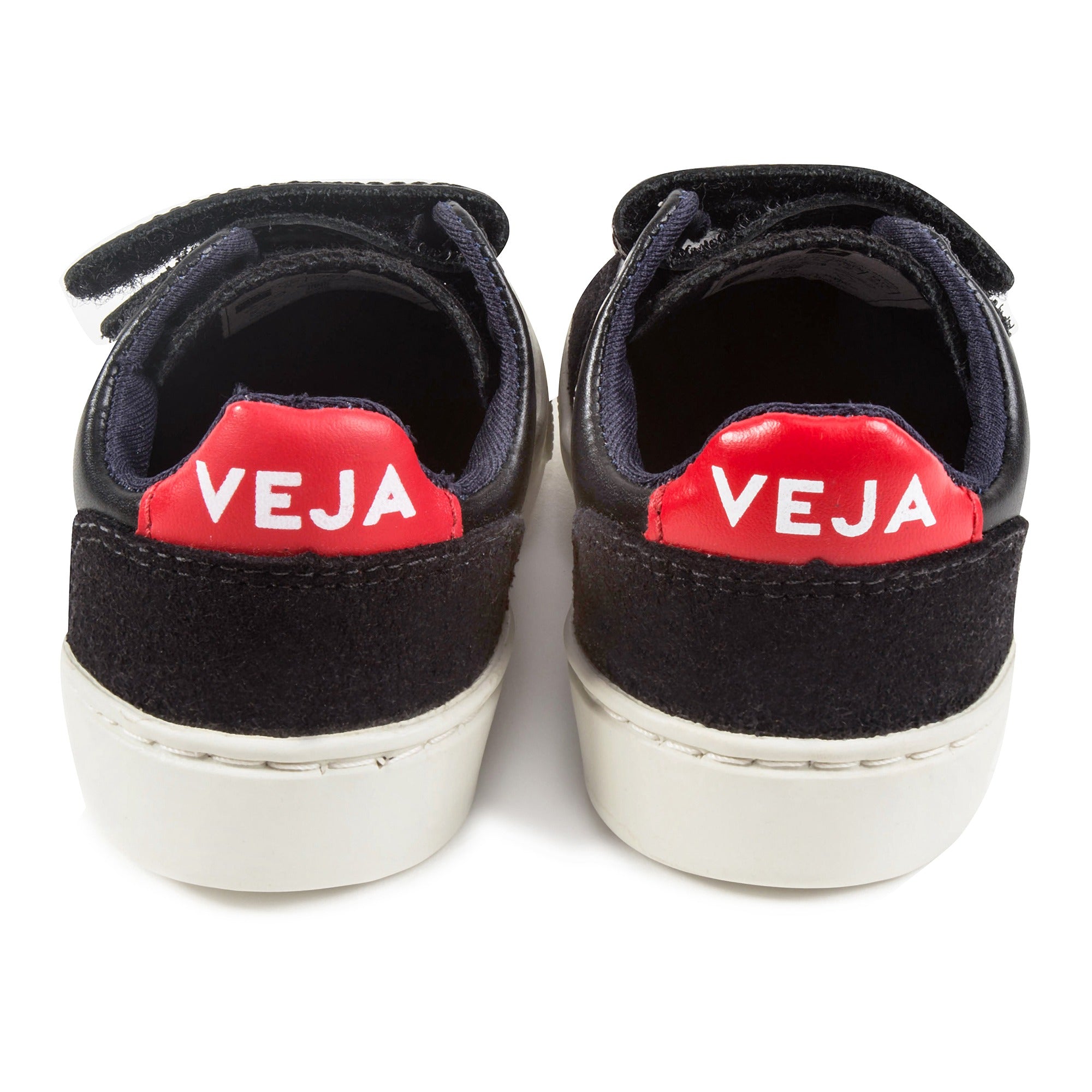 Baby  Boys  Black   Leather Velcro   With  White  "V" Shoes