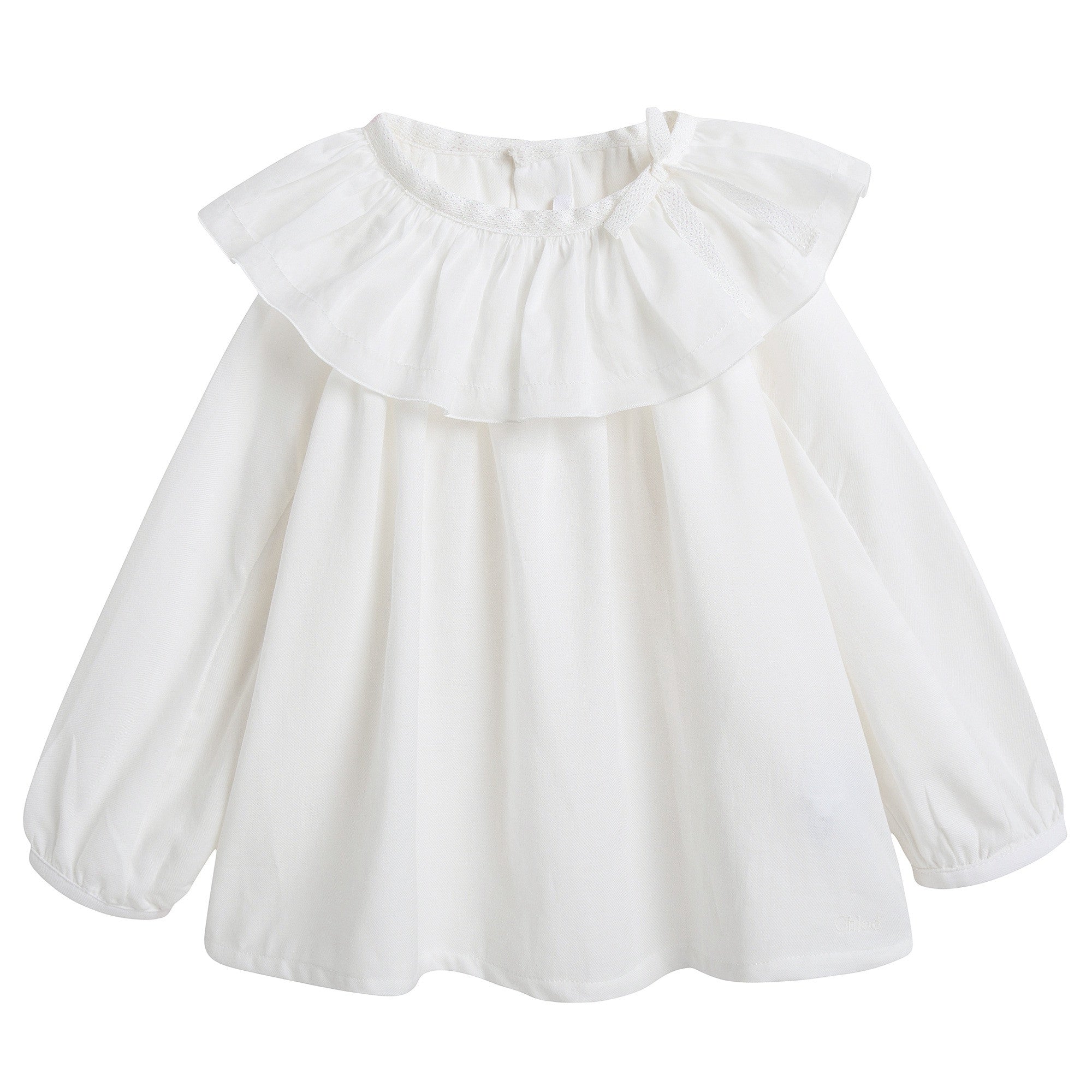 Baby Girls Ivory Cotton Blouse With Ruffle