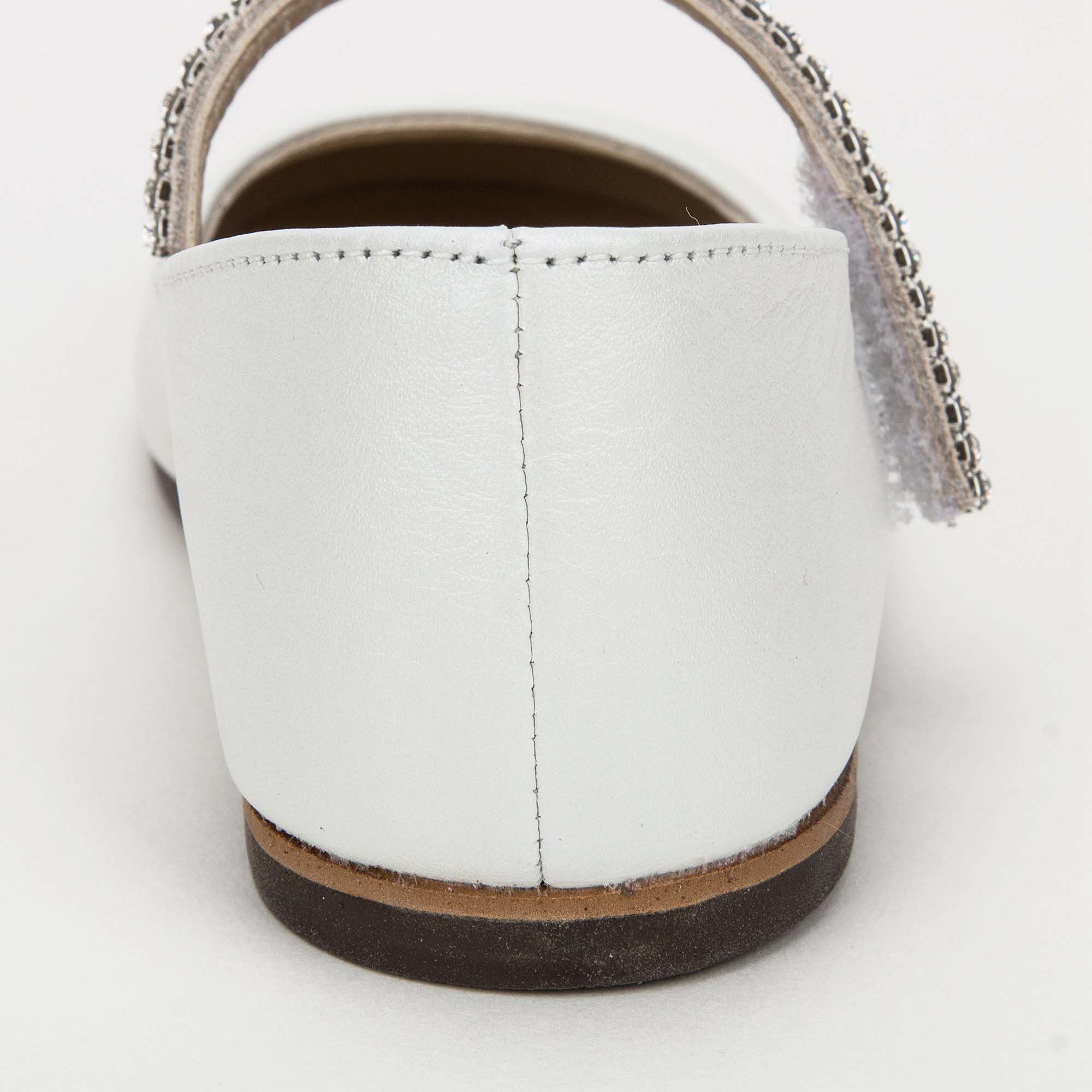 Baby Girls Ivory Leather Shoes With White Diamond Trims