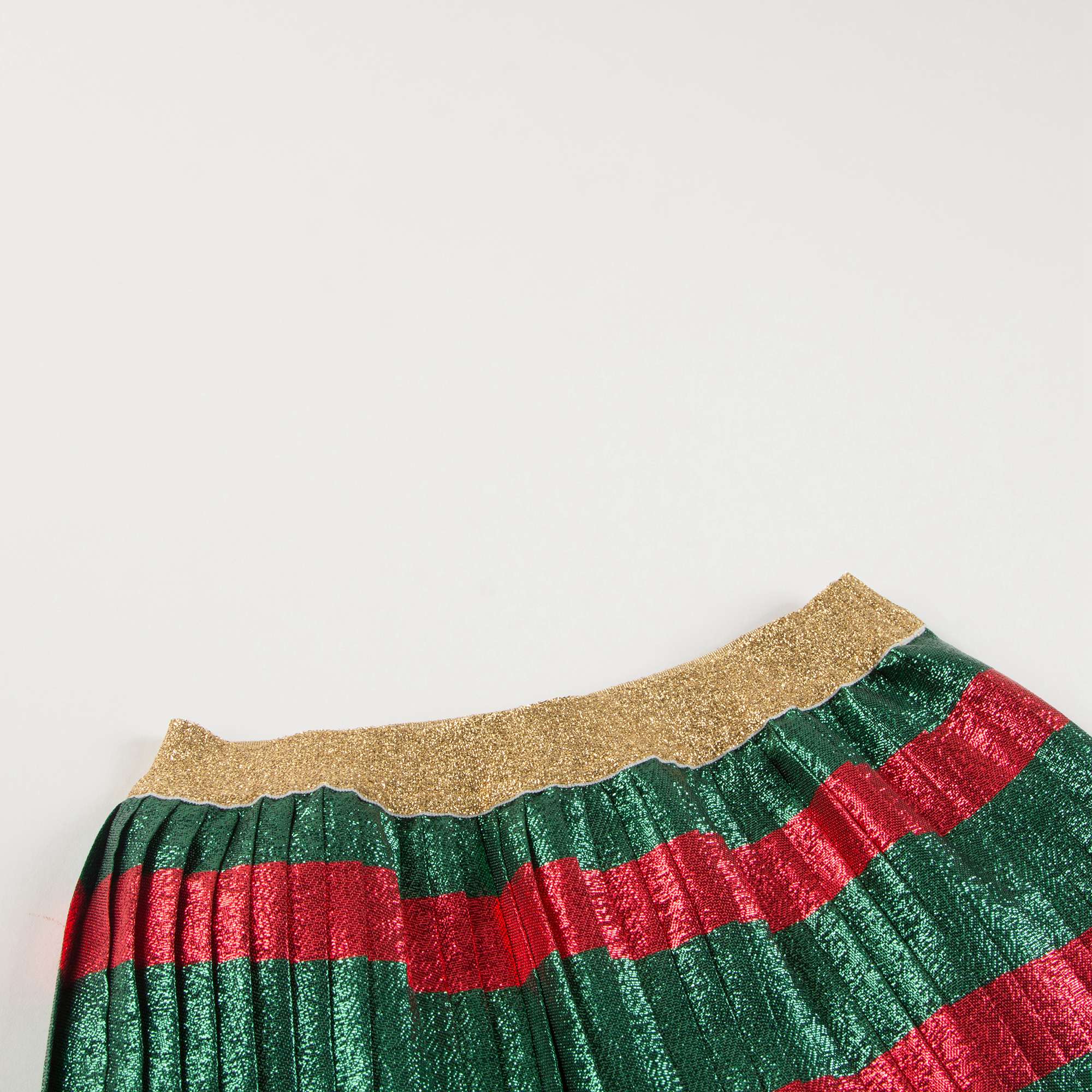 Girls Green & Red Striped Pleated Skirt