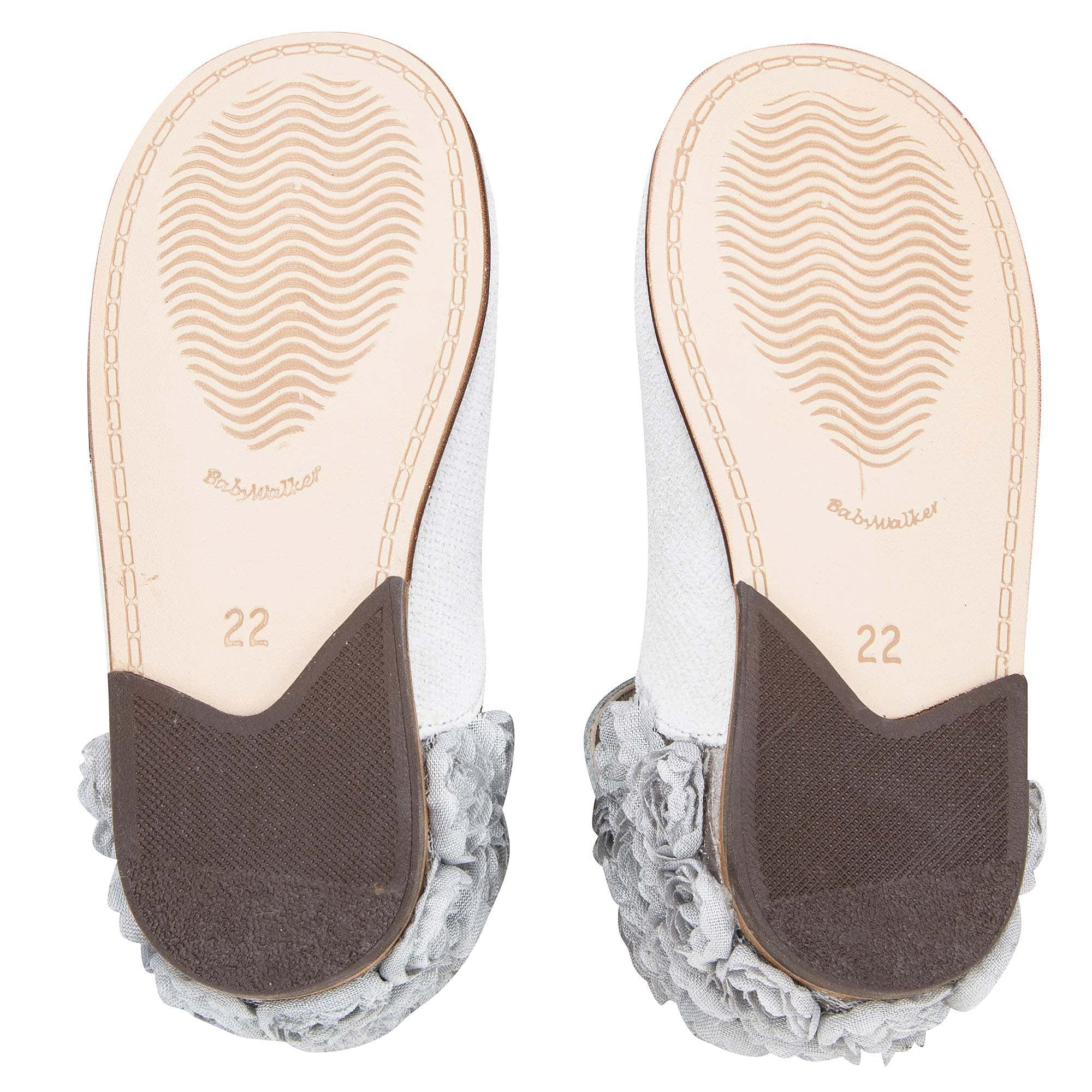 Girls Grey Chiffon Flowers Embellished Heel Leather Ballerinas
