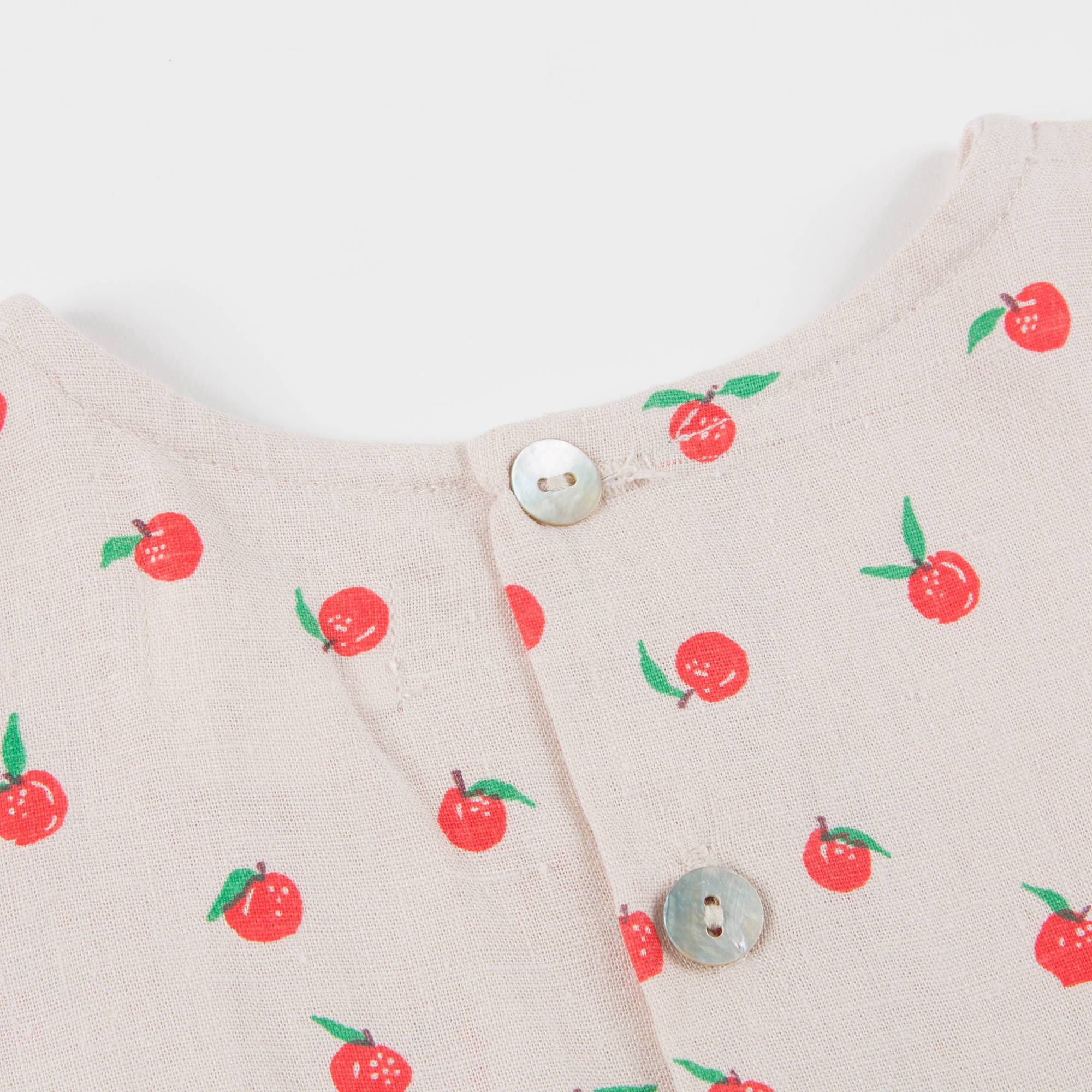 Girls Beige & Peaches Linen Dress