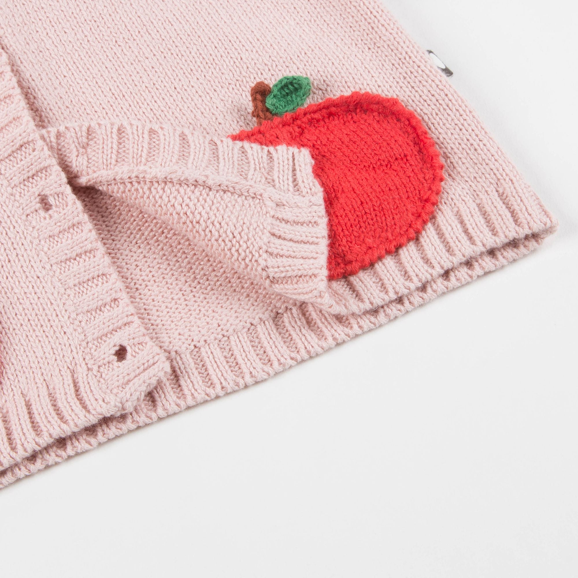 Girls Light Pink & Red Peach Pocket Cardigan