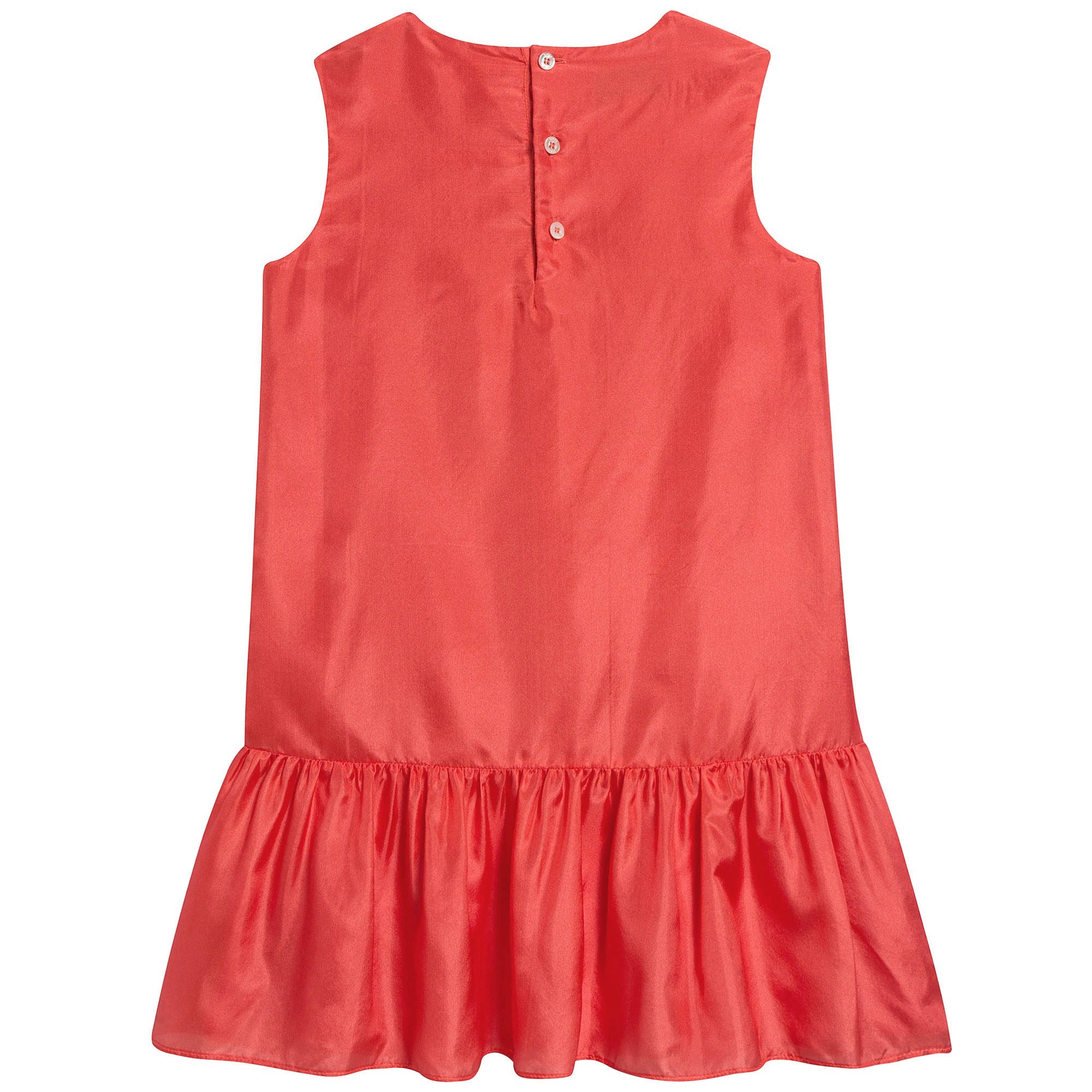 Girls Light Coral Printed Cat Silk Dress
