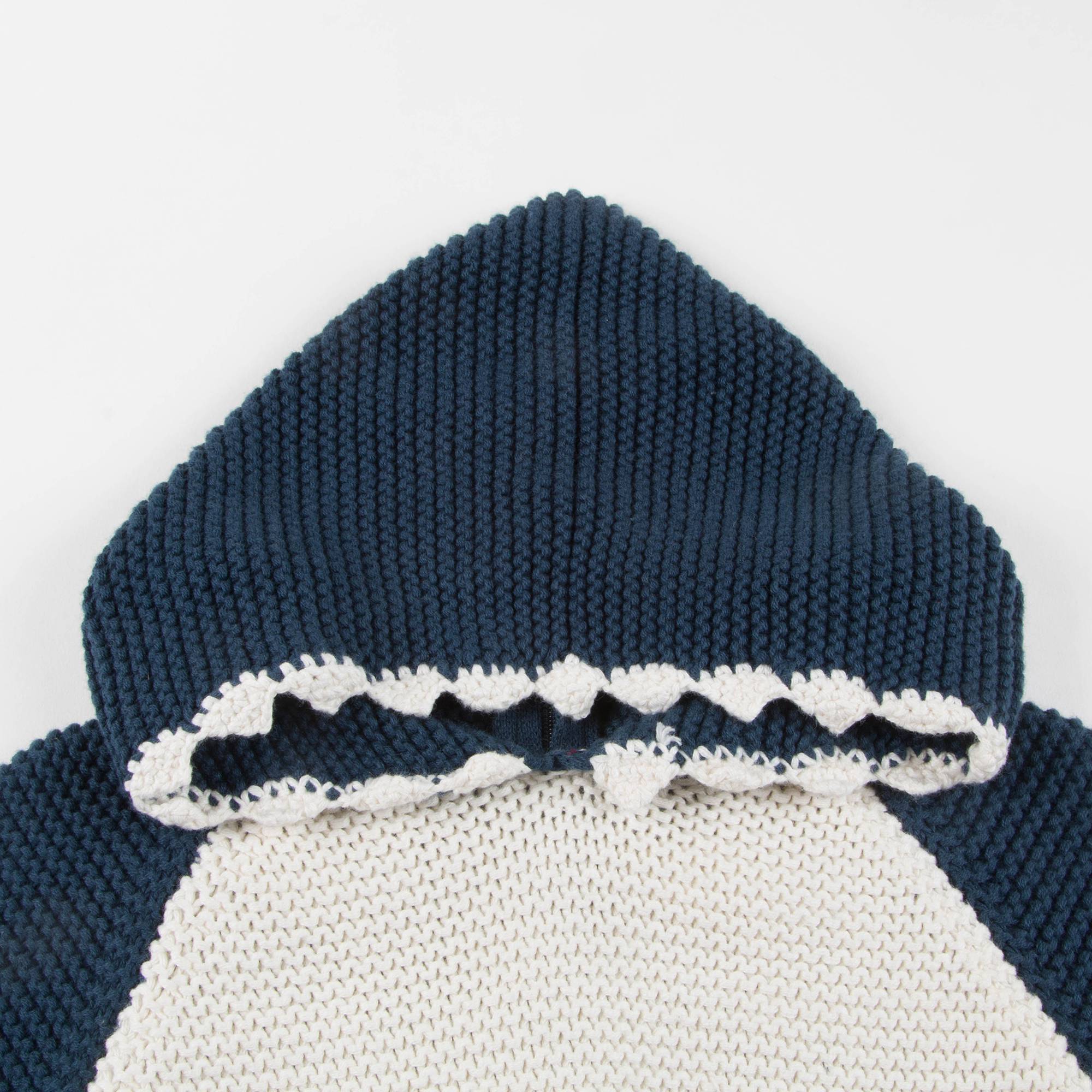 Baby Dark Navy & White Cotton Shark Hoodie