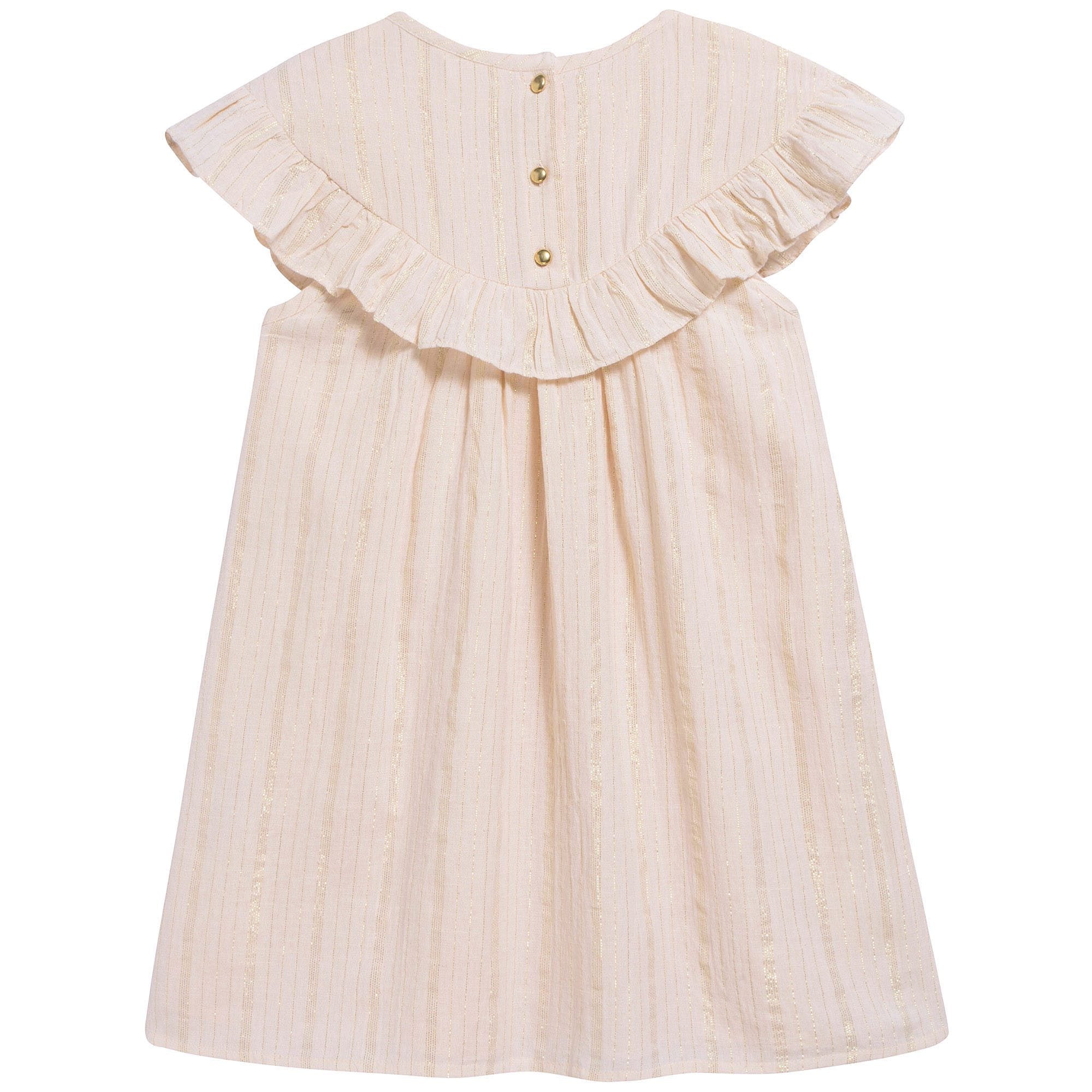 Girls Light Pink "Gold Lurex Stripes" Cotton Dress