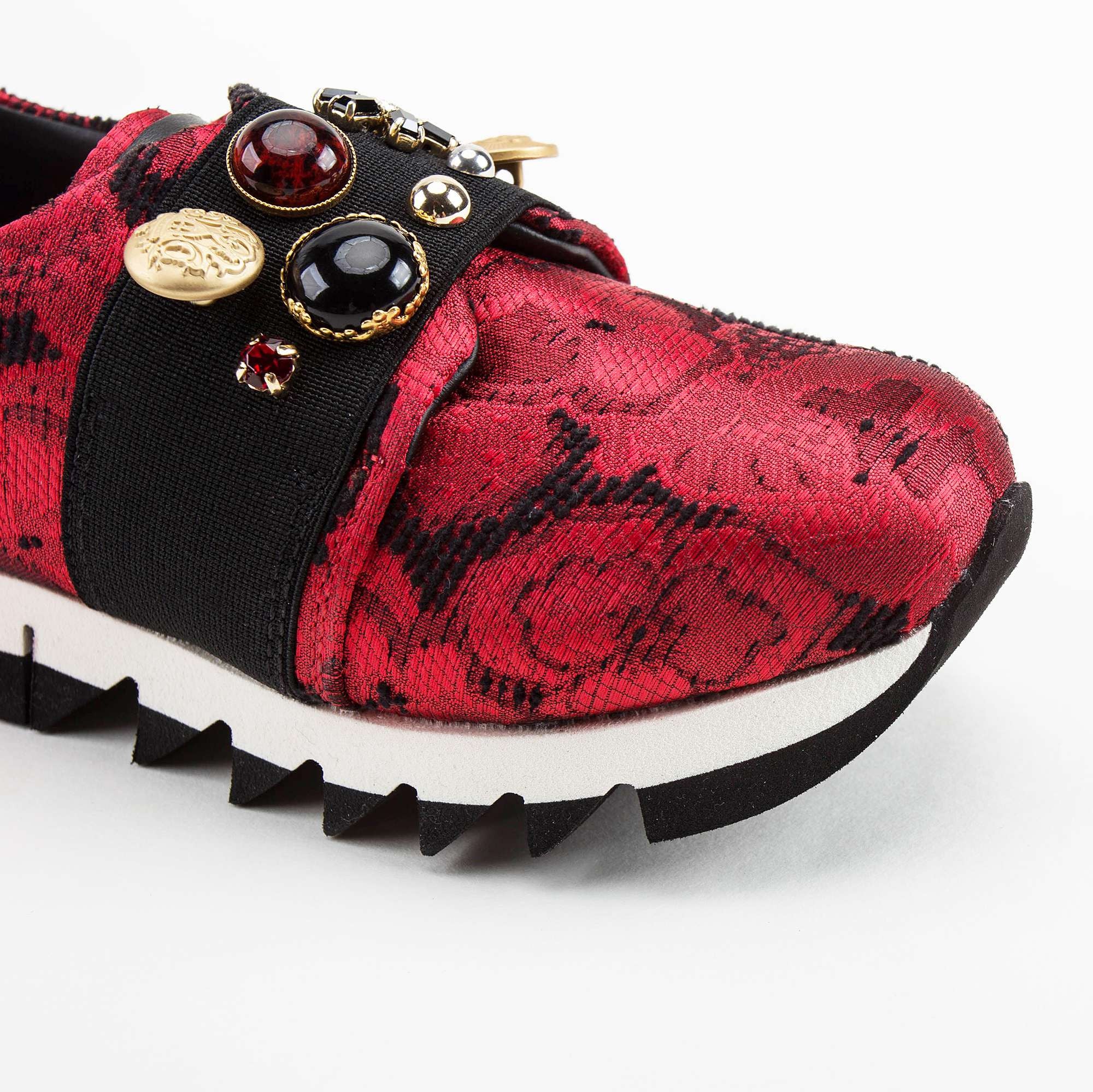 Girls Red & Black Slip-on Sneakers With Swarovski Rhinestones