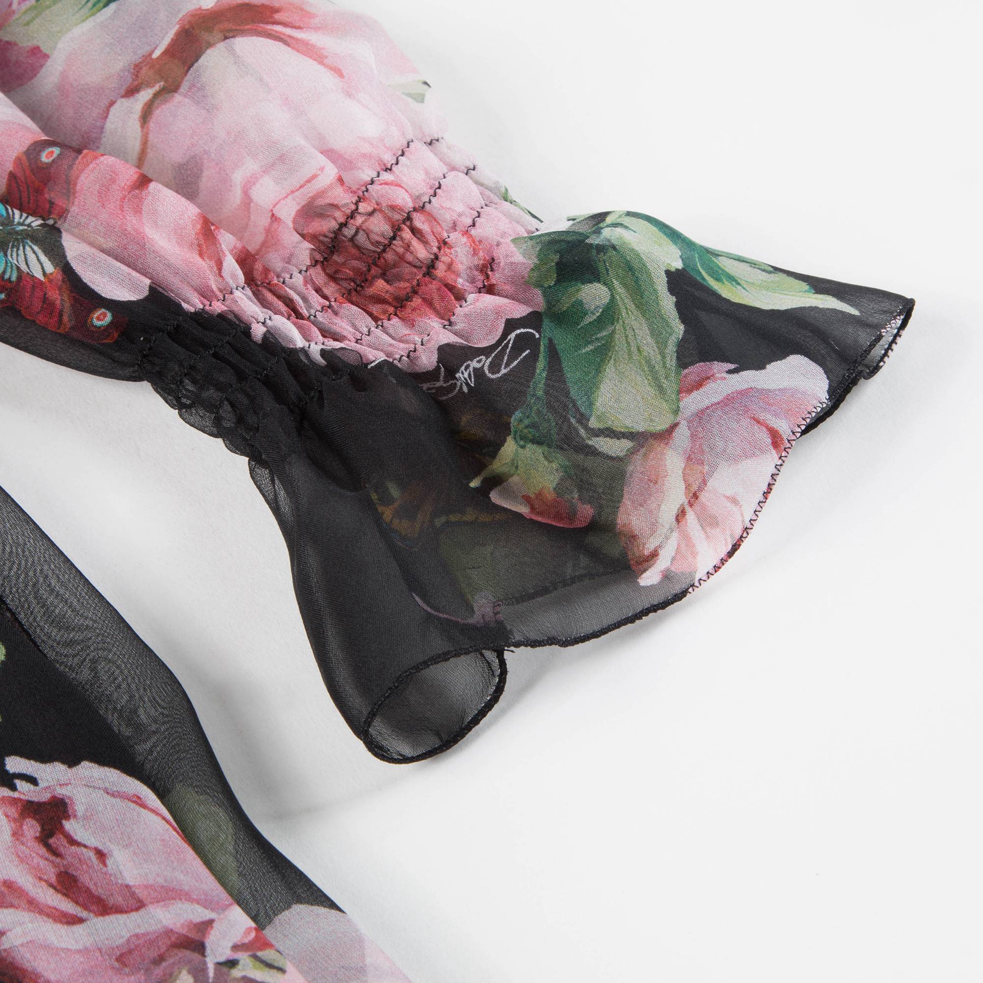 Girls Black Rose Silk Chiffon Dress
