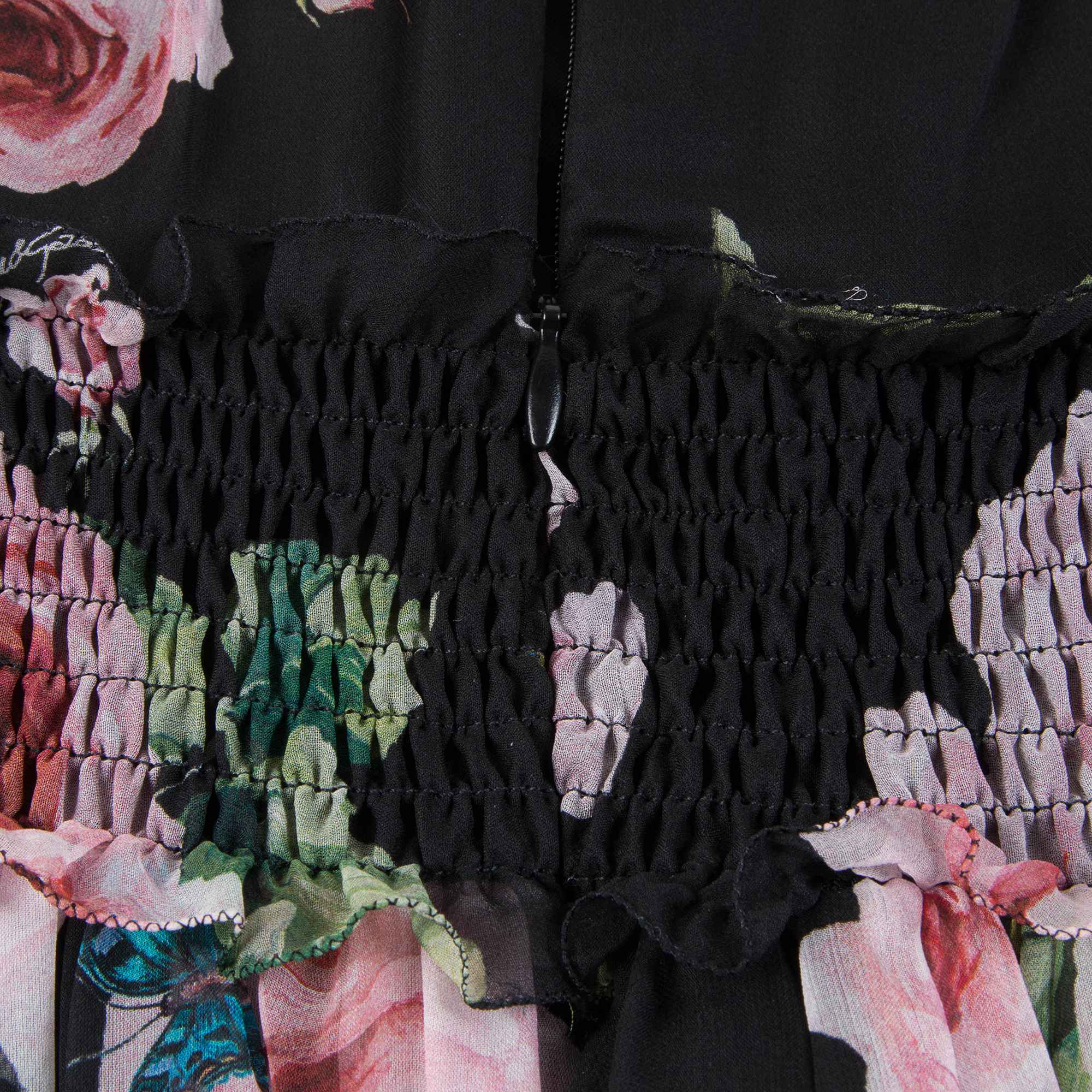 Girls Black Rose Silk Chiffon Dress