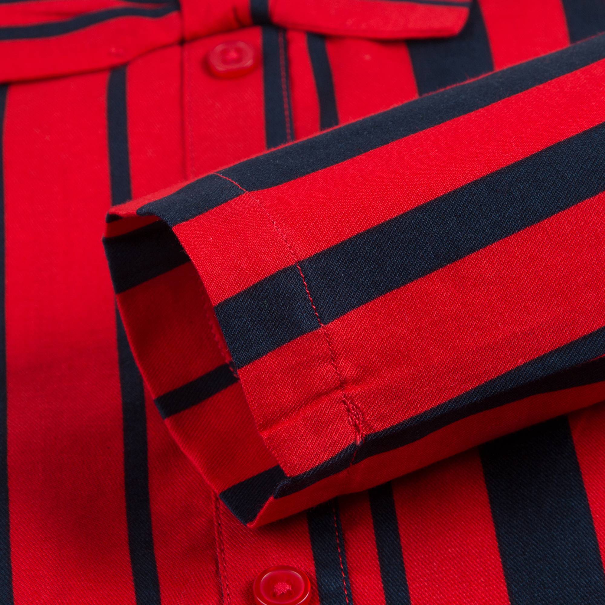 Girls Red Odd Stripe  Bow Organic  Cotton Dress