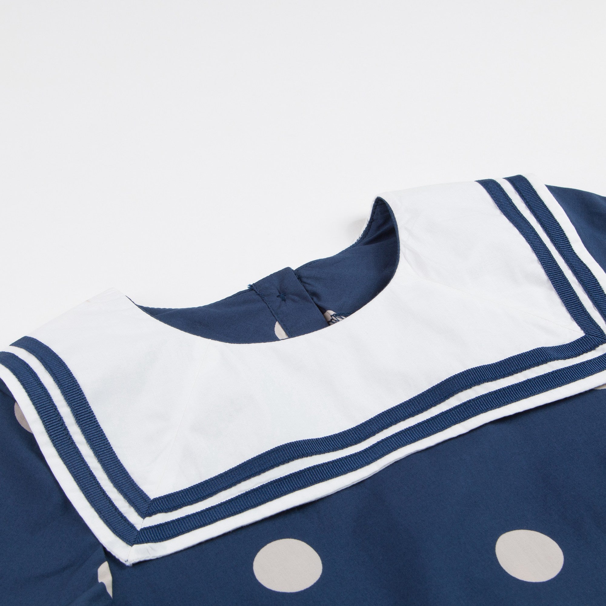 Girls Navy Dot Woven Sailor Organic Cotton Dress