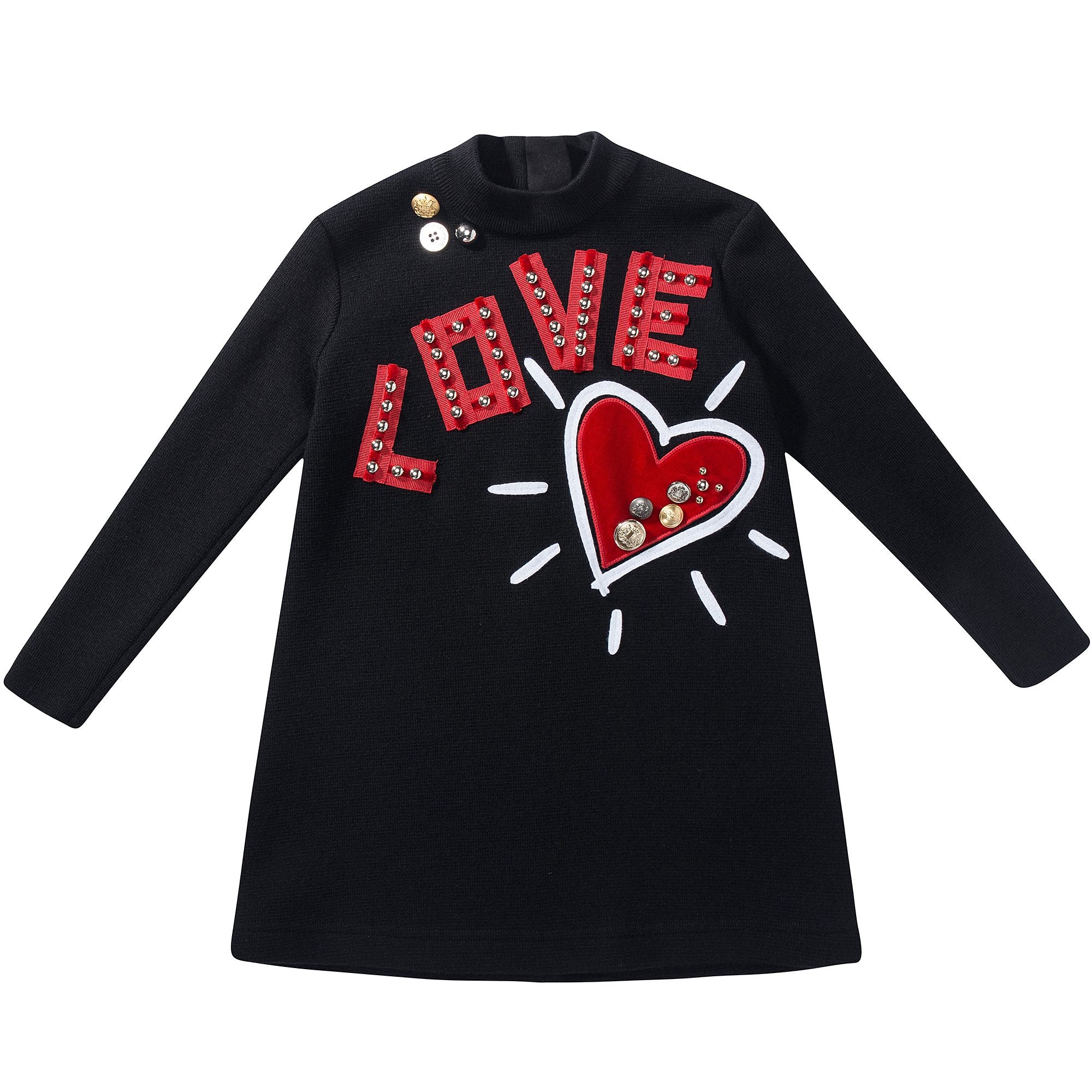 Girls  Black  "Love"  Cotton  Dress