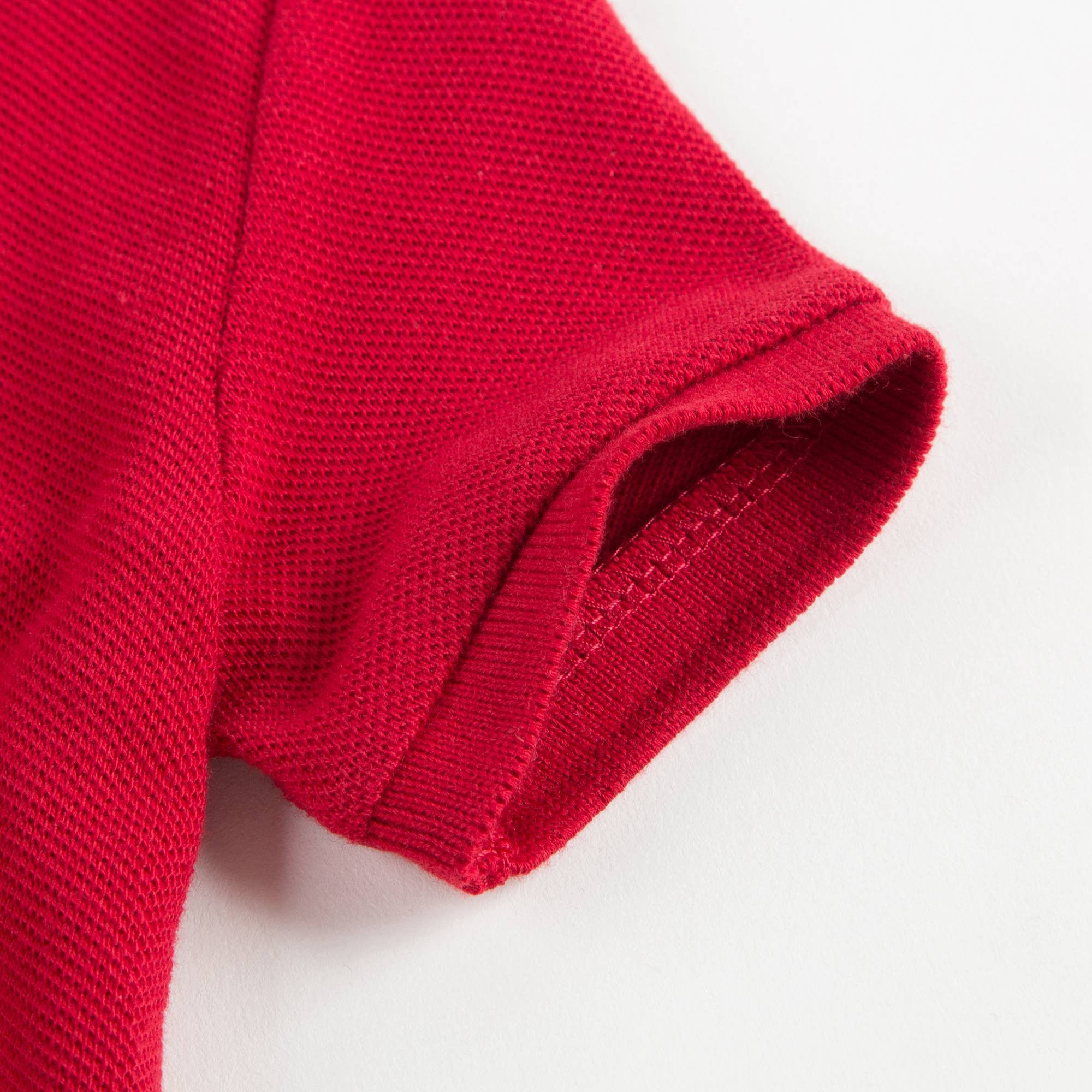 Baby Boys Red Cotton Polo Shirt With Check Collar