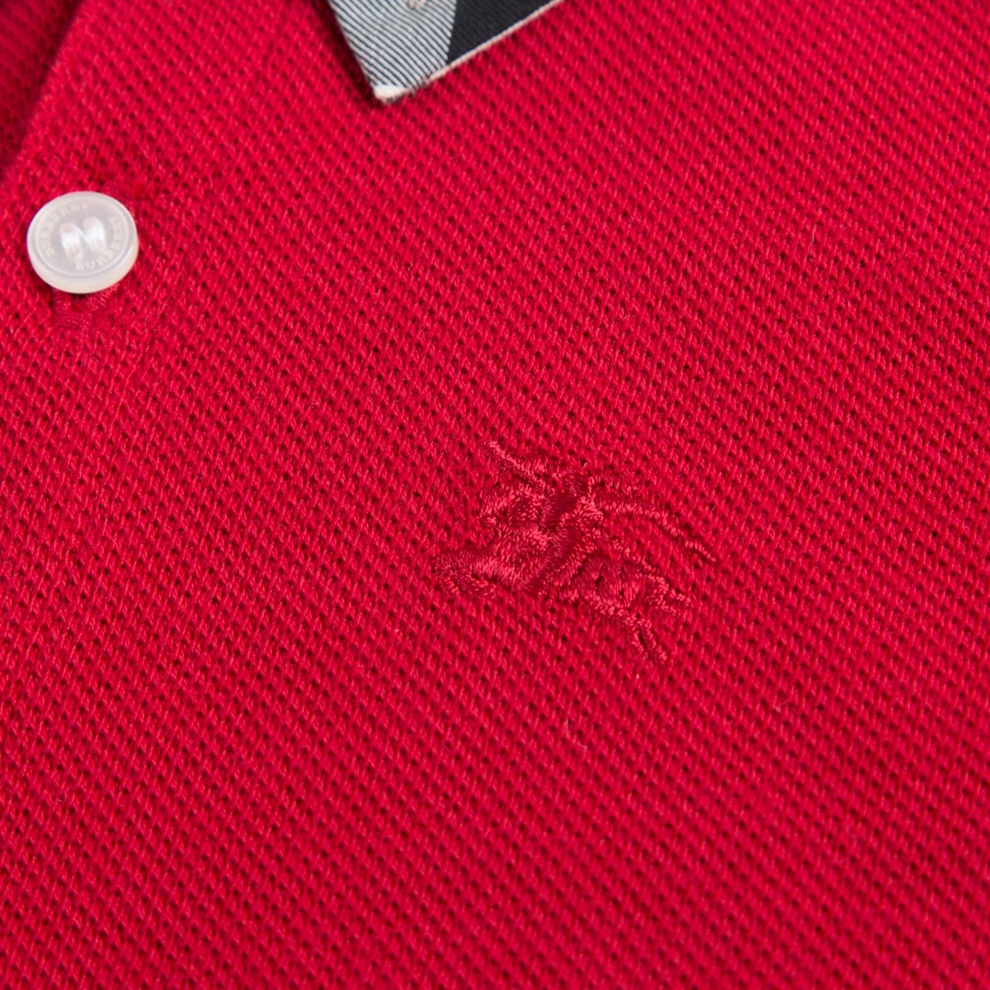 Baby Boys Red Cotton Polo Shirt With Check Collar