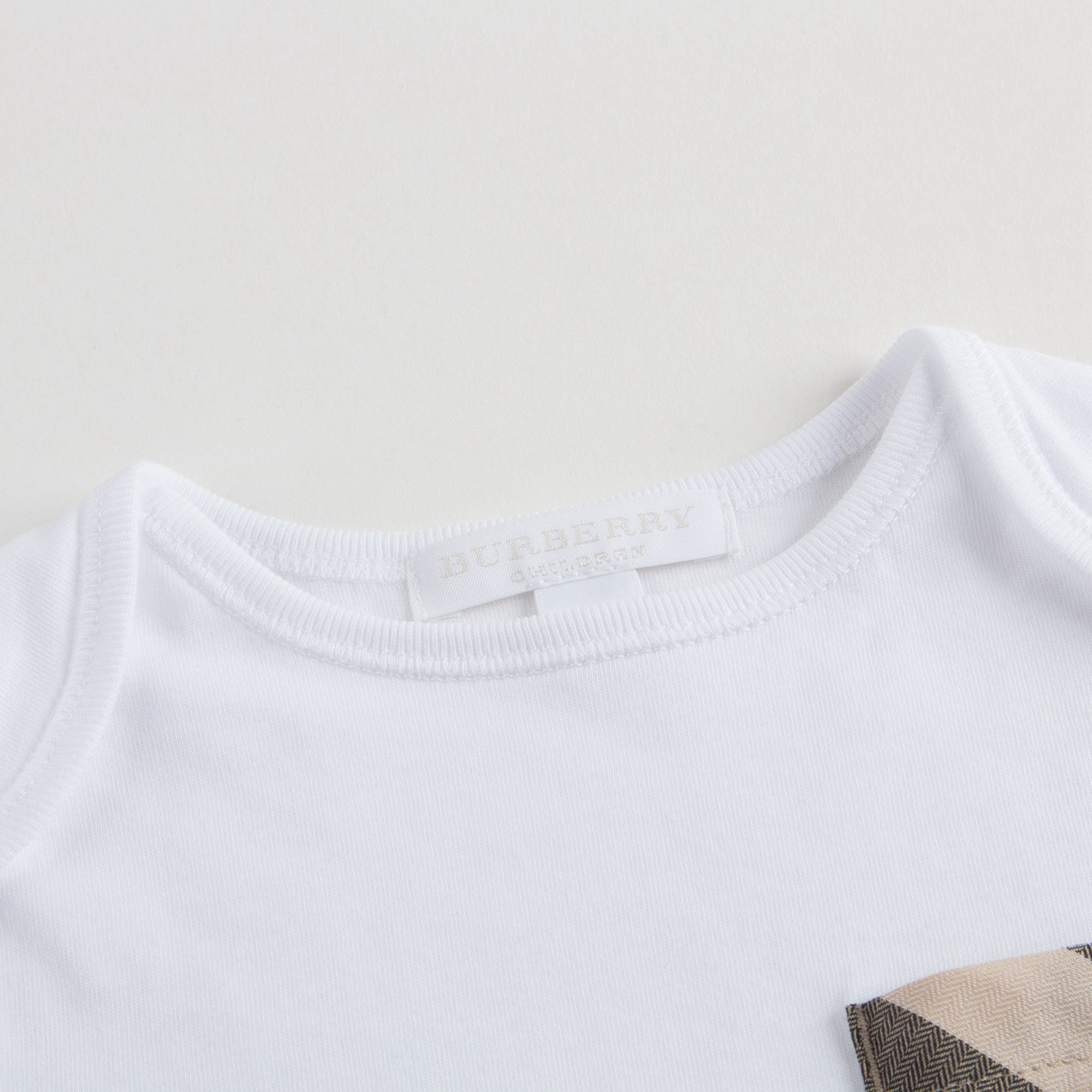 Baby White Cotton T-shirt With Check Pocket