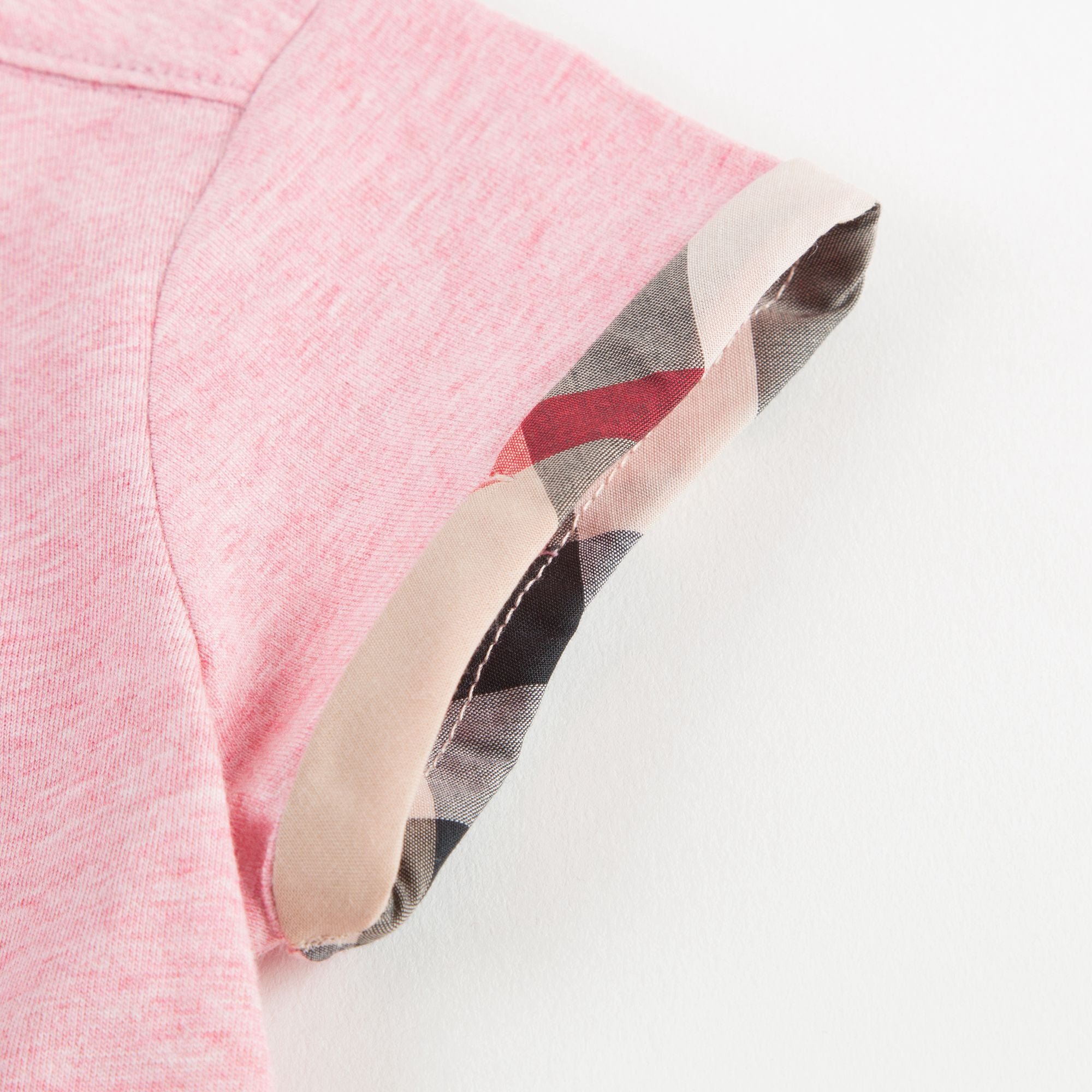 Baby Girls Pink Cotton T-shirt With Check Trim