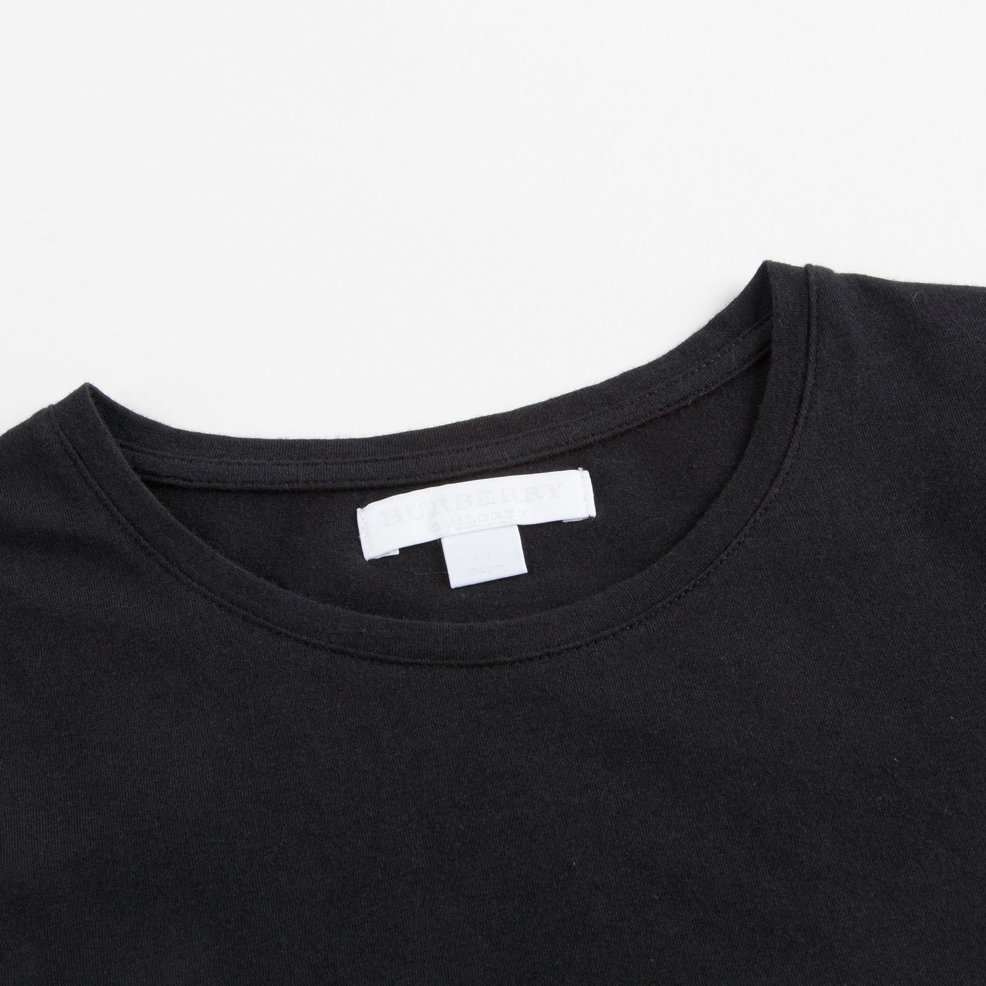 Girls Black Cotton T-shirt With  Check Trim