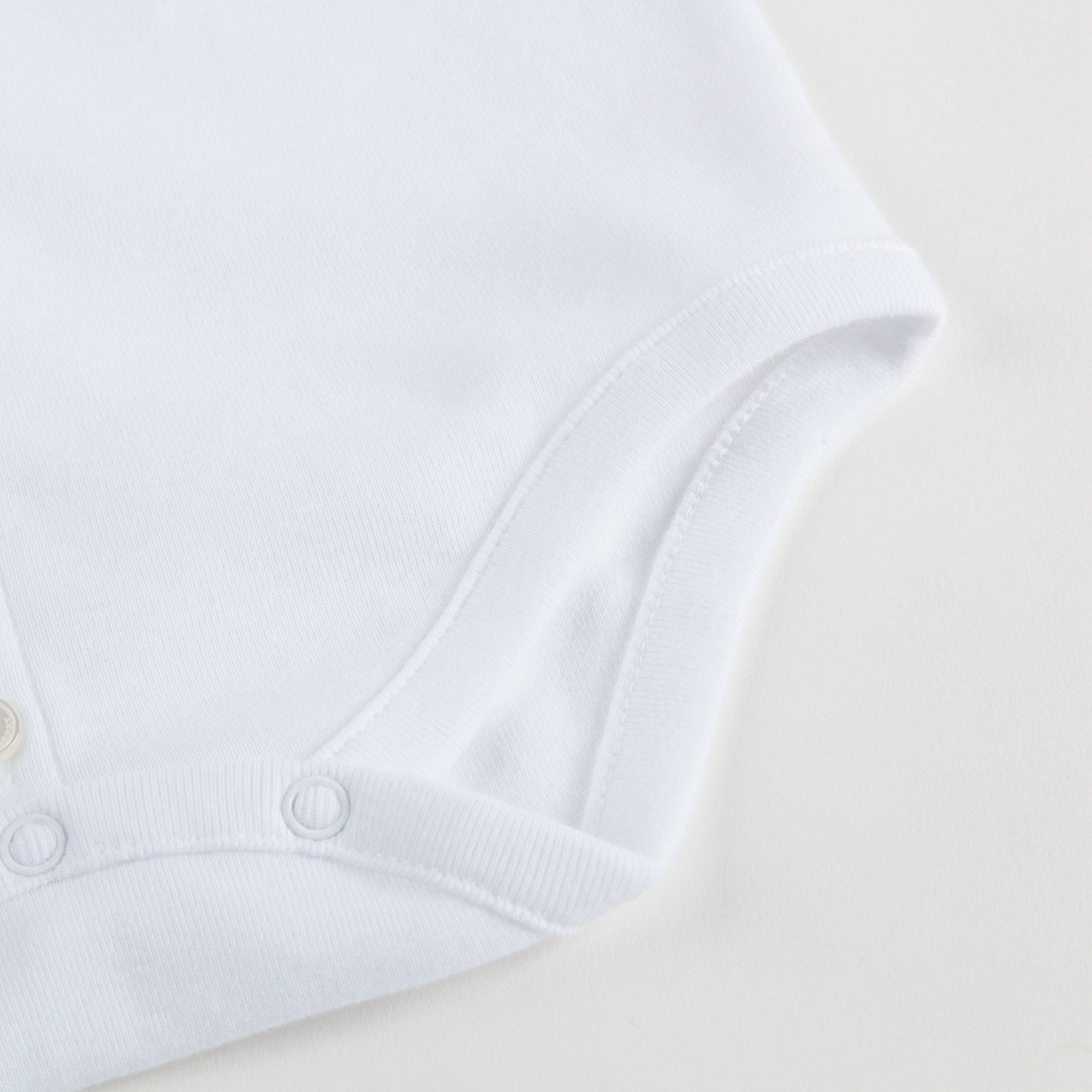 Baby White Cotton Babysuit With Check Collar