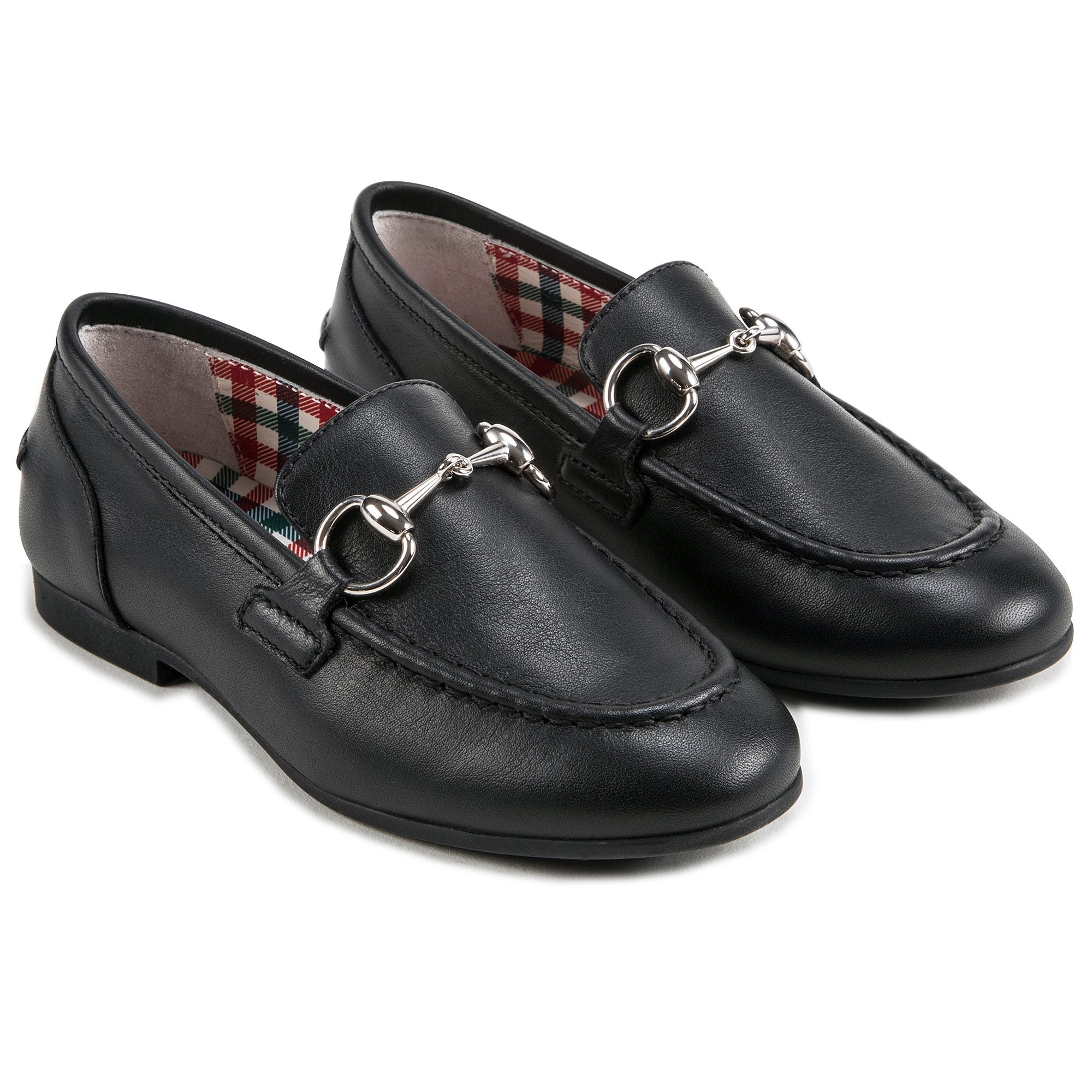 Girls Black Leather Horsebit  Loafers