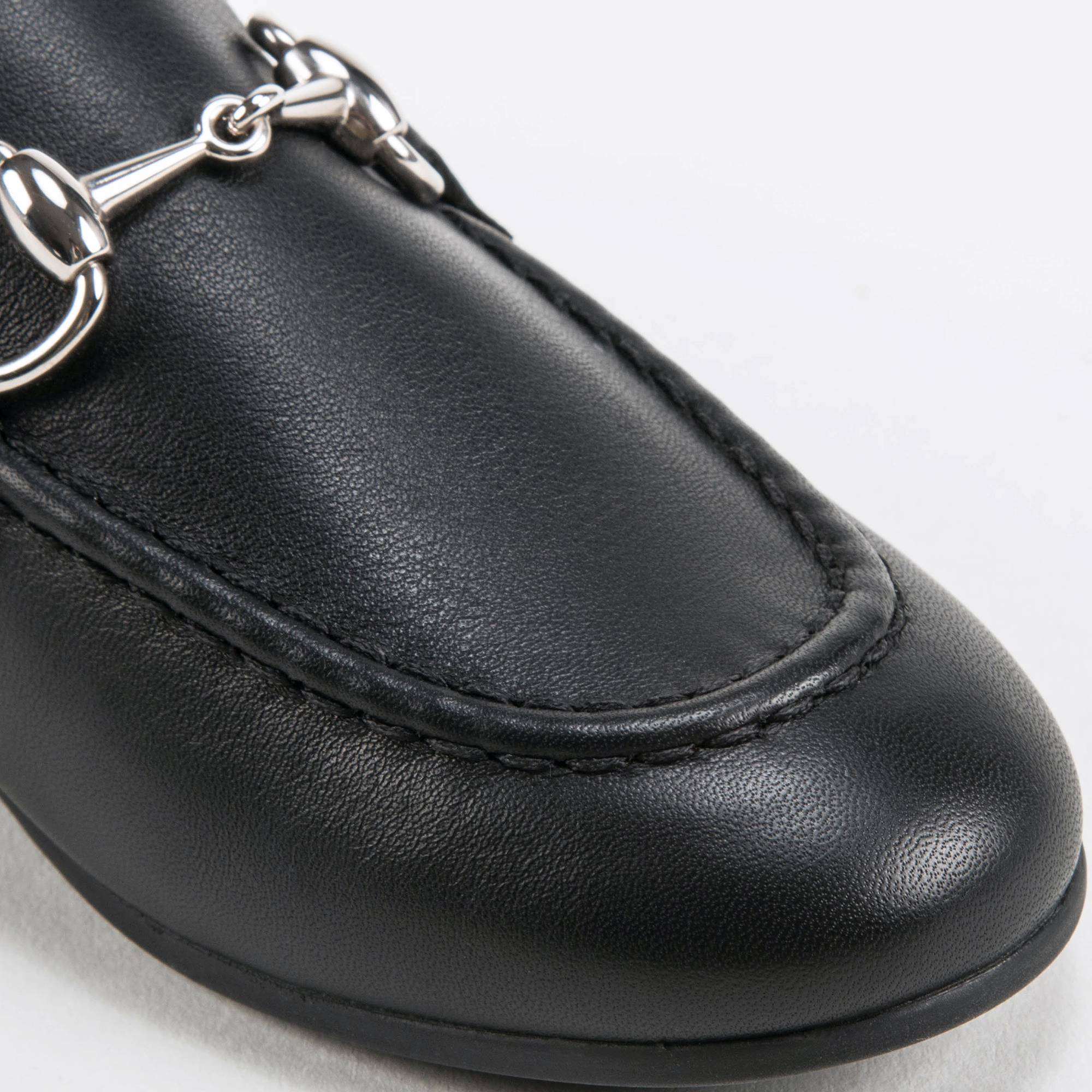 Girls Black Leather Horsebit  Loafers