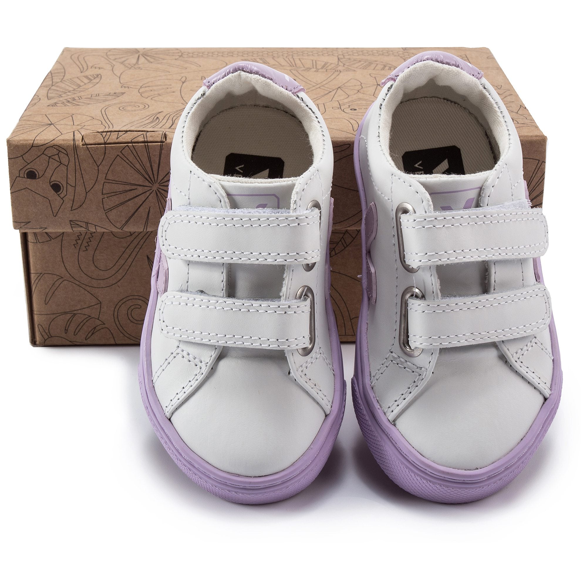 Baby White Leather Velcro With Purple "V" Shoes