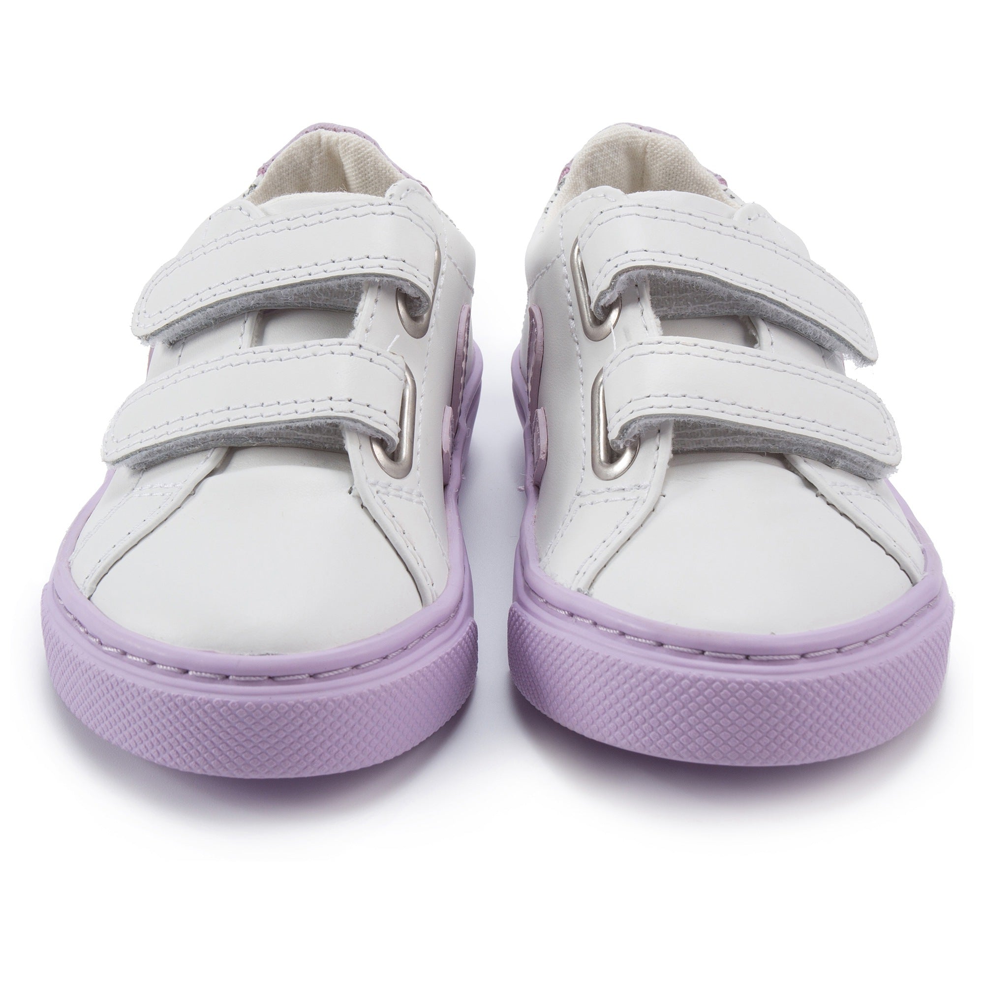 Baby White Leather Velcro With Purple "V" Shoes