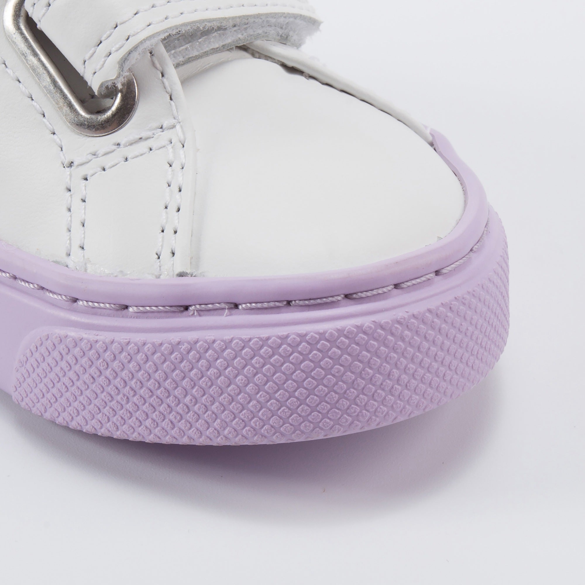 Baby White Leather Velcro With Purple "V" Shoes