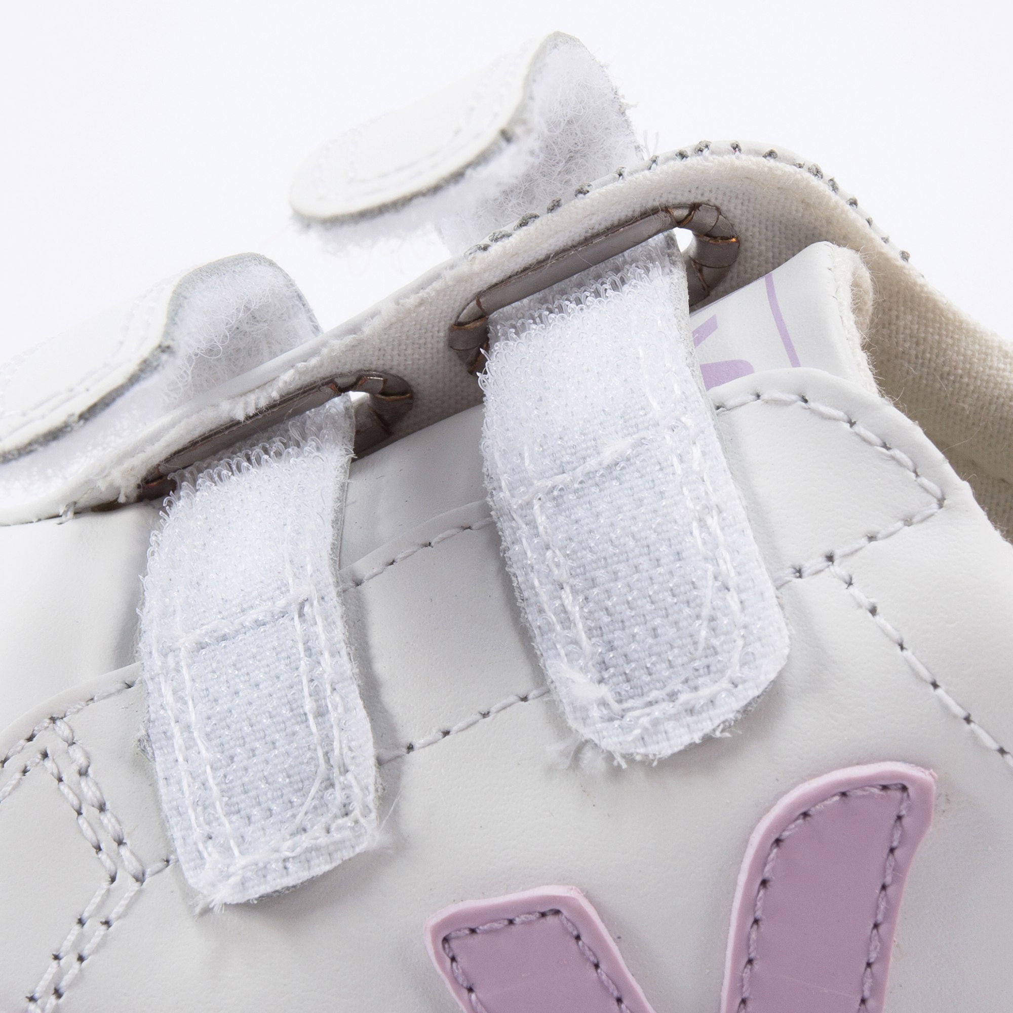 Baby White Leather Velcro With Purple "V" Shoes