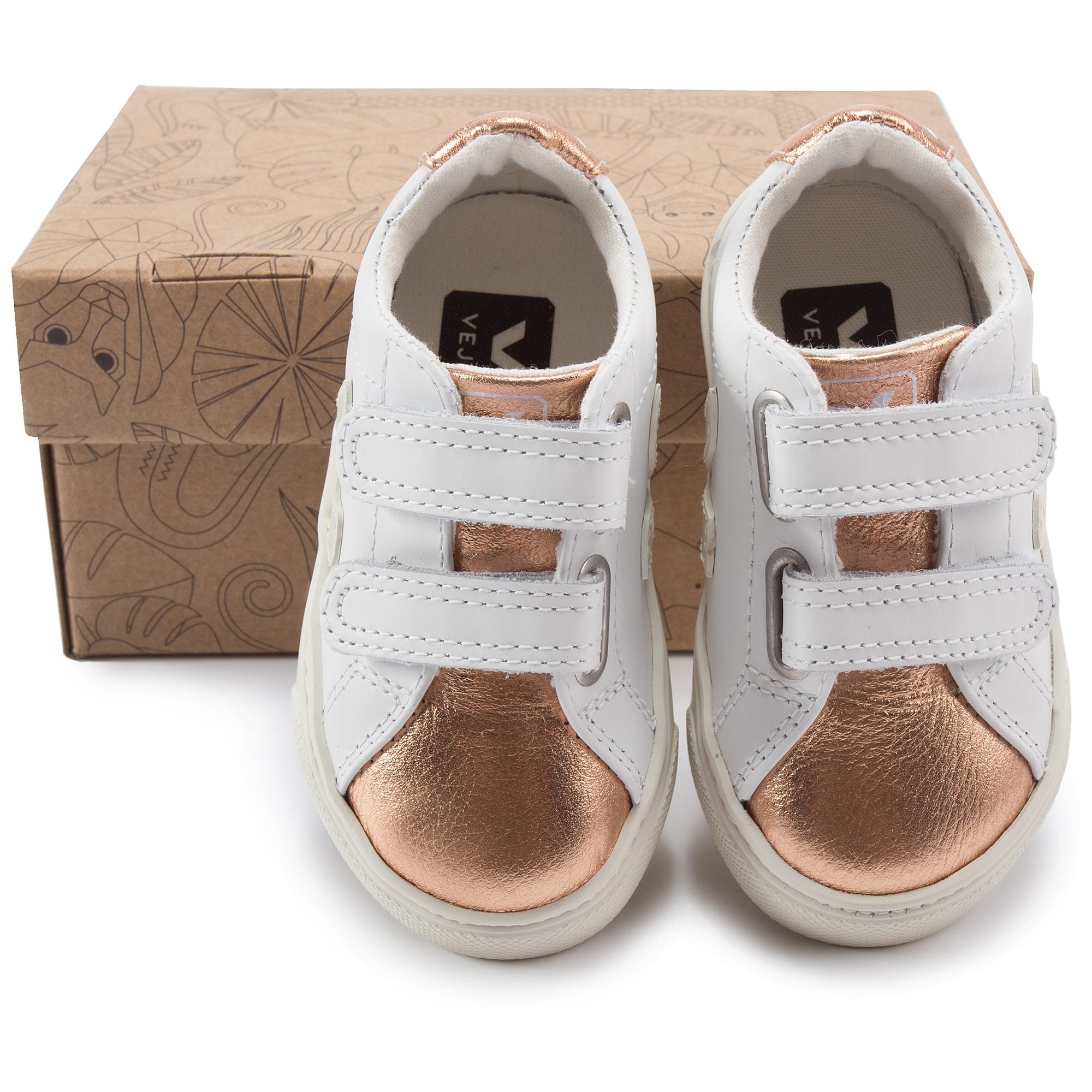 Baby White Leather Velcro With White "V" Shoes