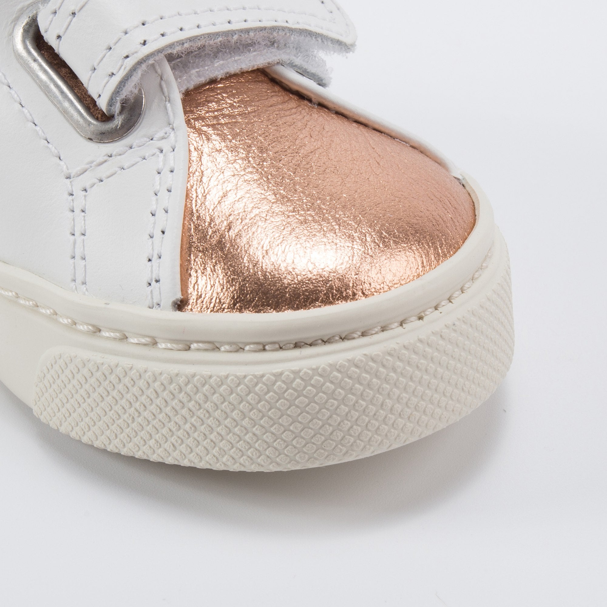 Girls White Leather Velcro With White "V" Shoes