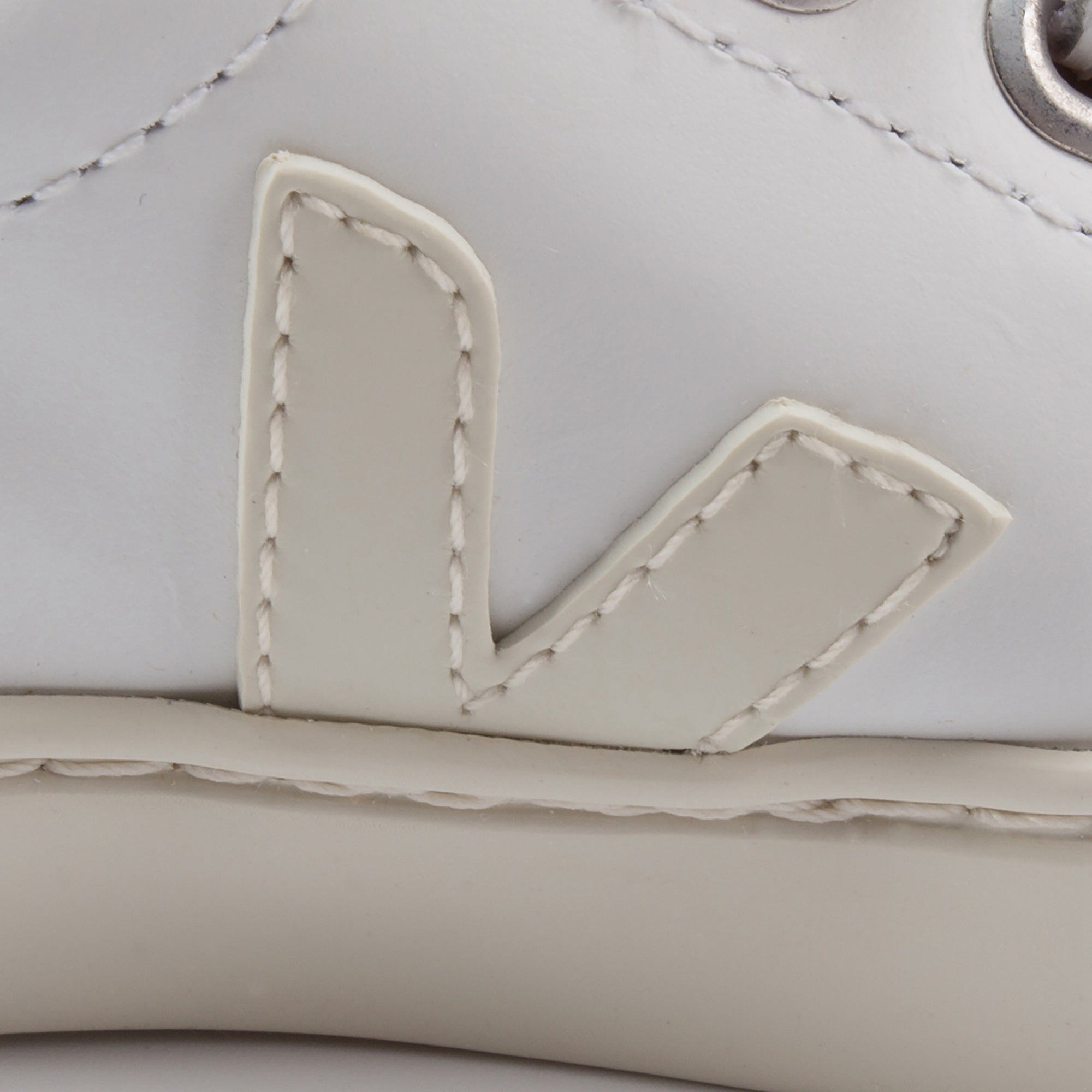 Girls White Leather Velcro With White "V" Shoes