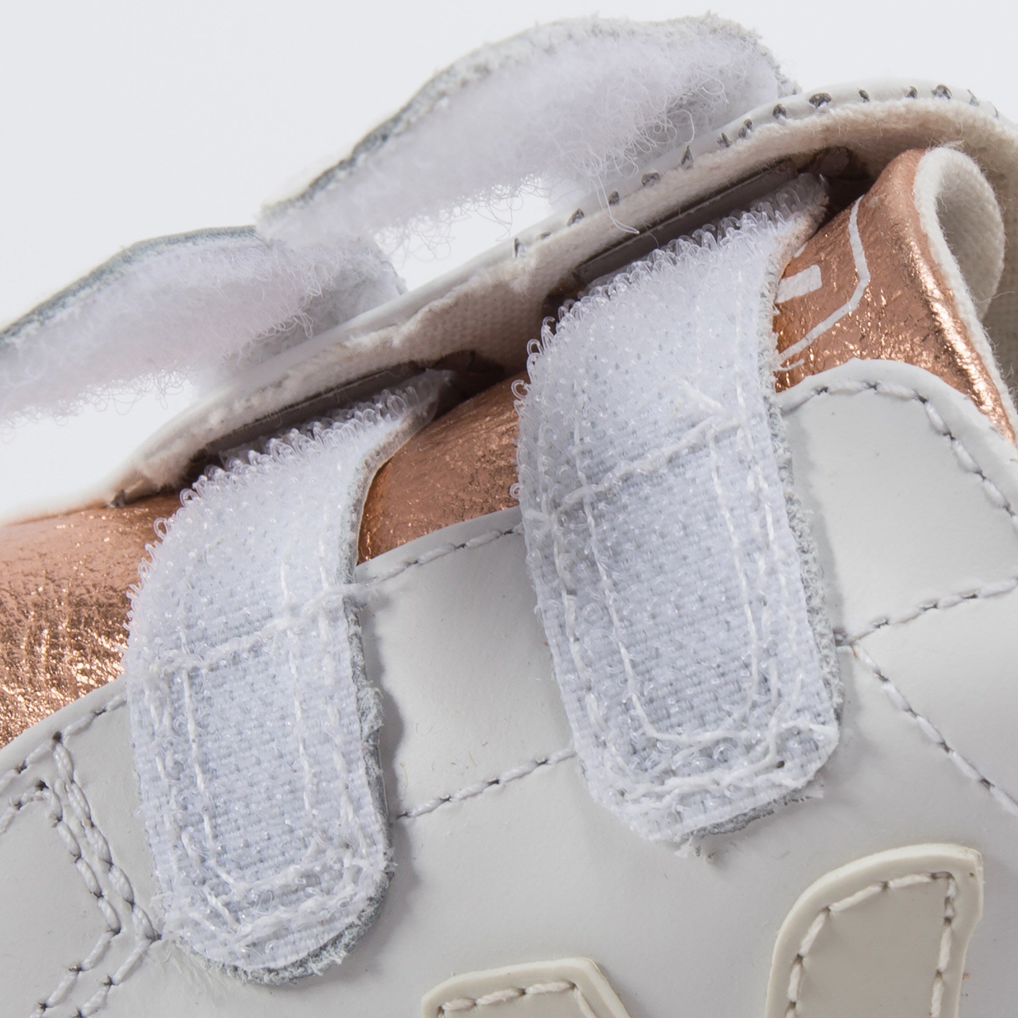 Girls White Leather Velcro With White "V" Shoes