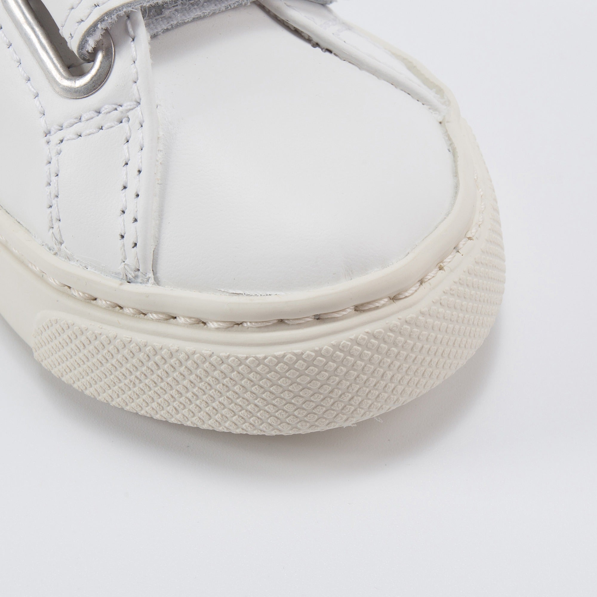 Baby White Leather Velcro With Blue "V" Shoes
