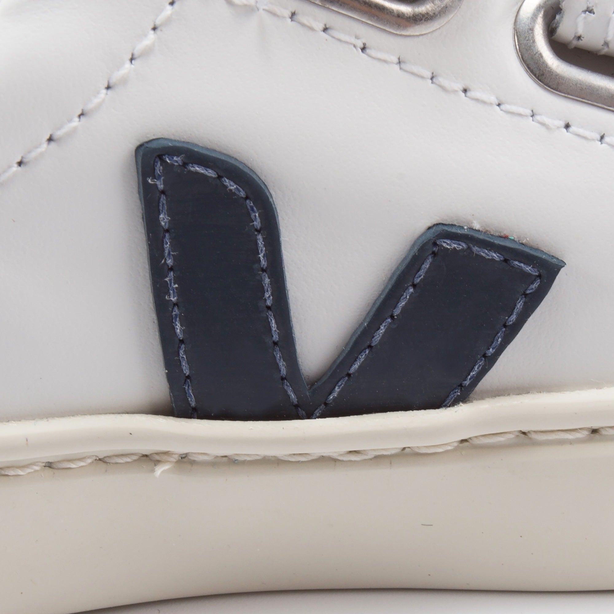 Baby White Leather Velcro With Blue "V" Shoes