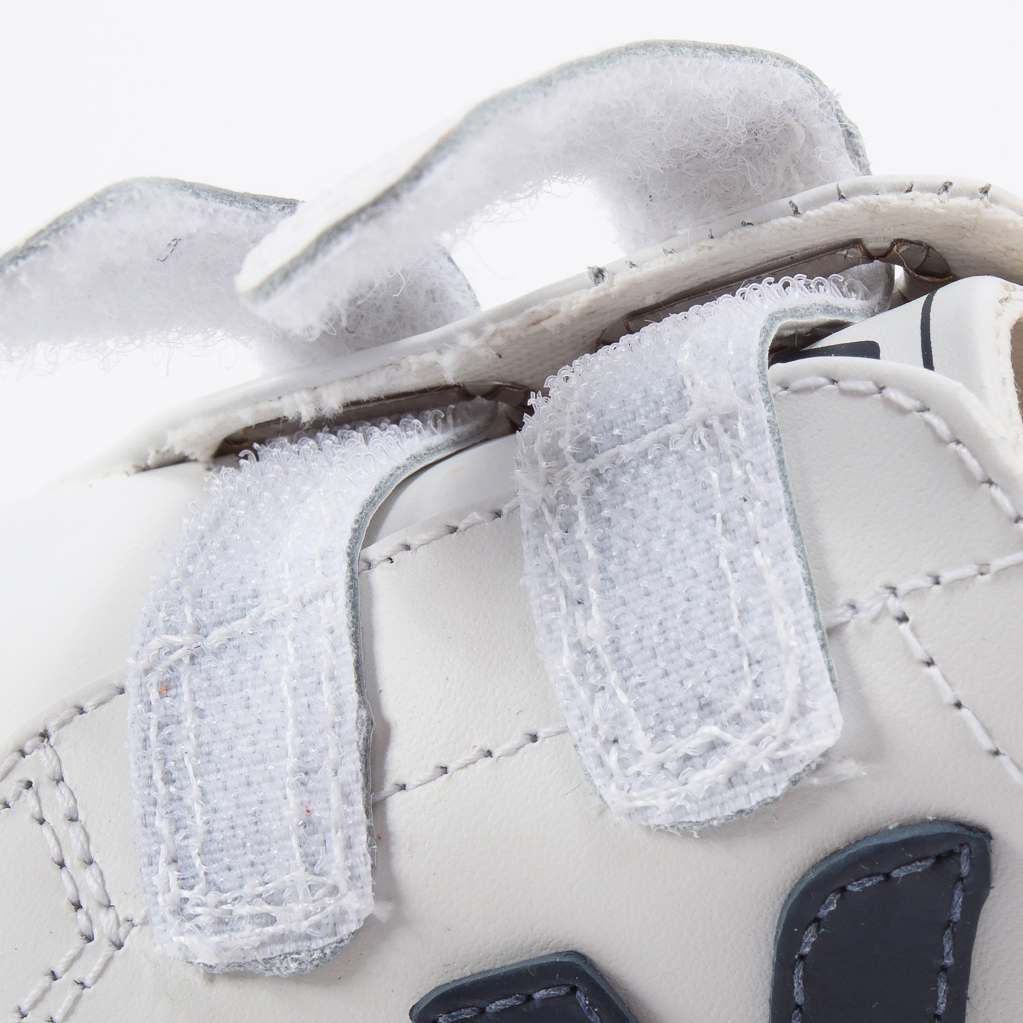 Baby White Leather Velcro With Blue "V" Shoes