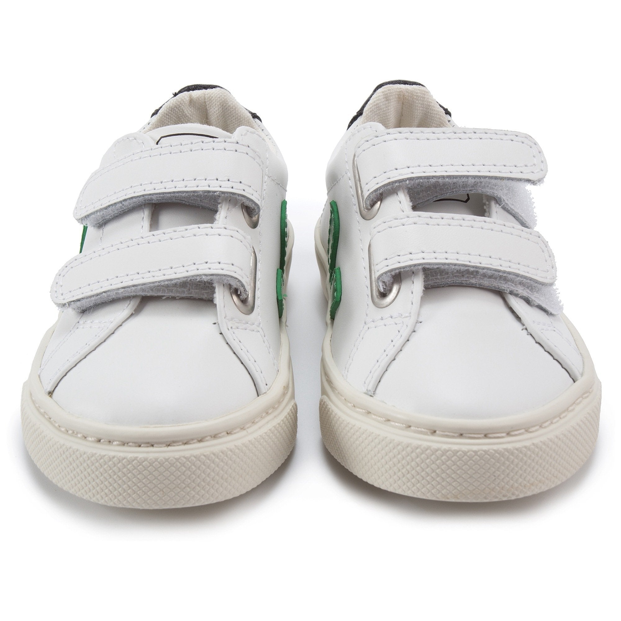 Baby White Leather Velcro With Green "V" Shoes