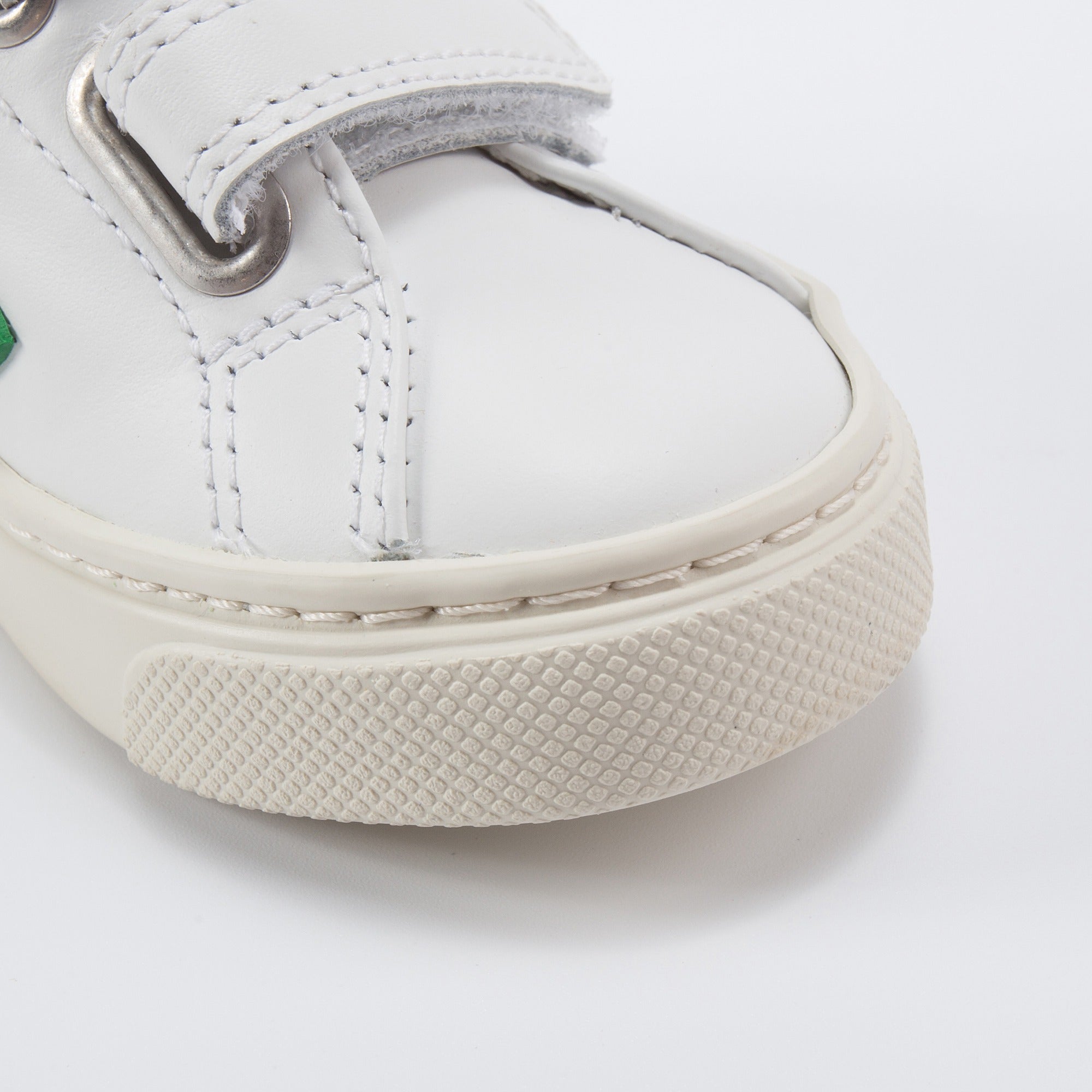 Baby White Leather Velcro With Green "V" Shoes