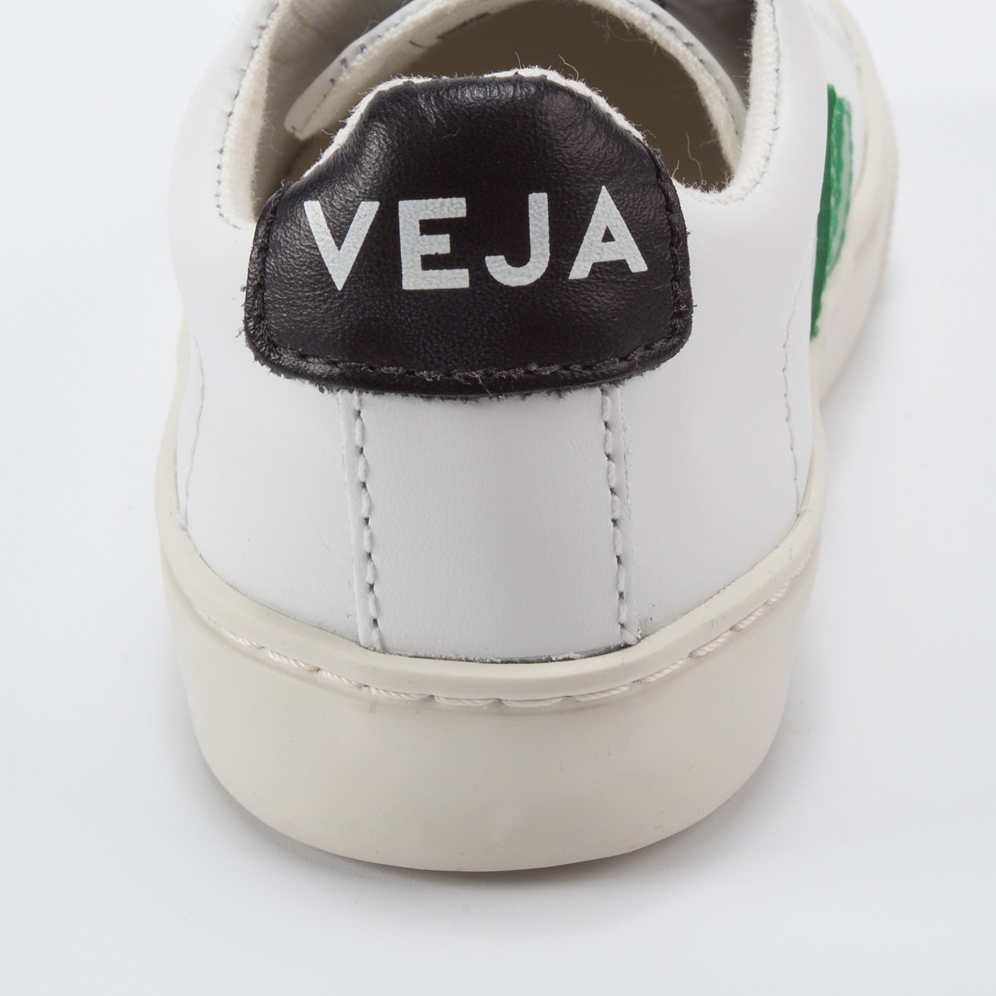 Girls & Boys White Leather Velcro With Green "V" Shoes