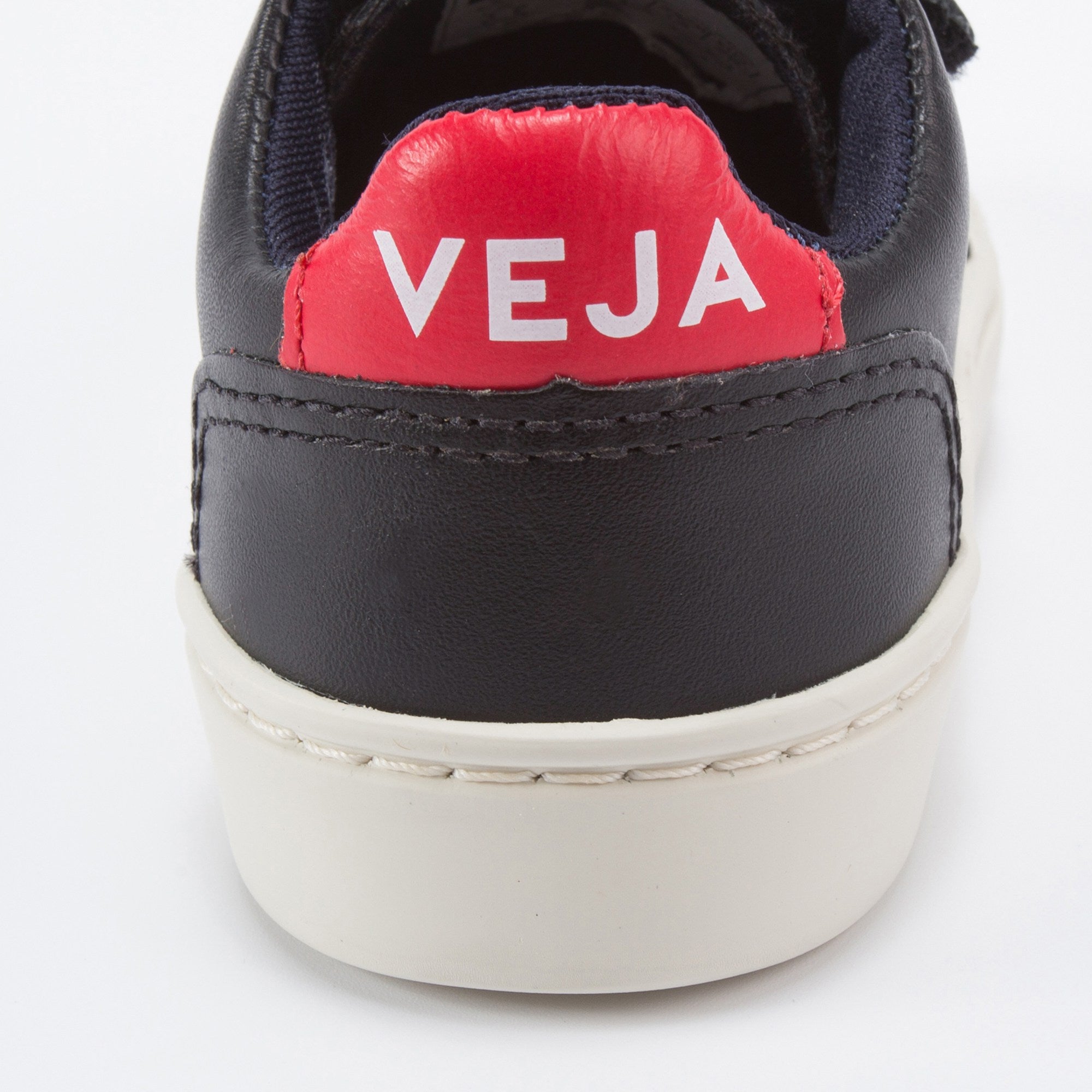 Baby Black Leather Velcro With White "V" Shoes
