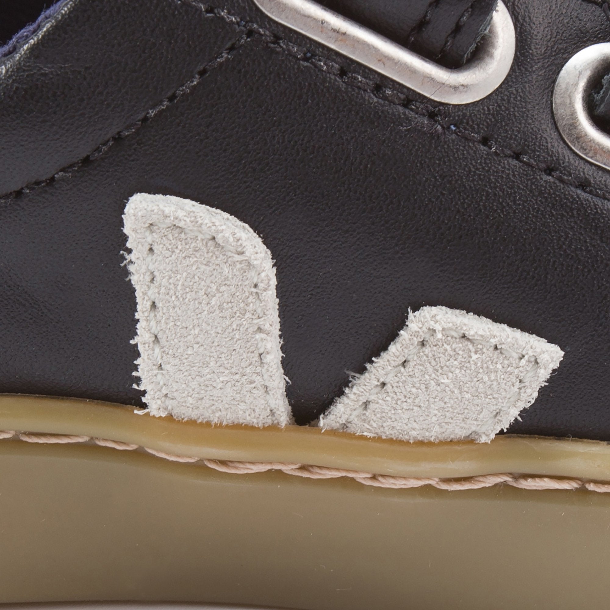 Baby Black Leather Velcro With White "V" Shoes