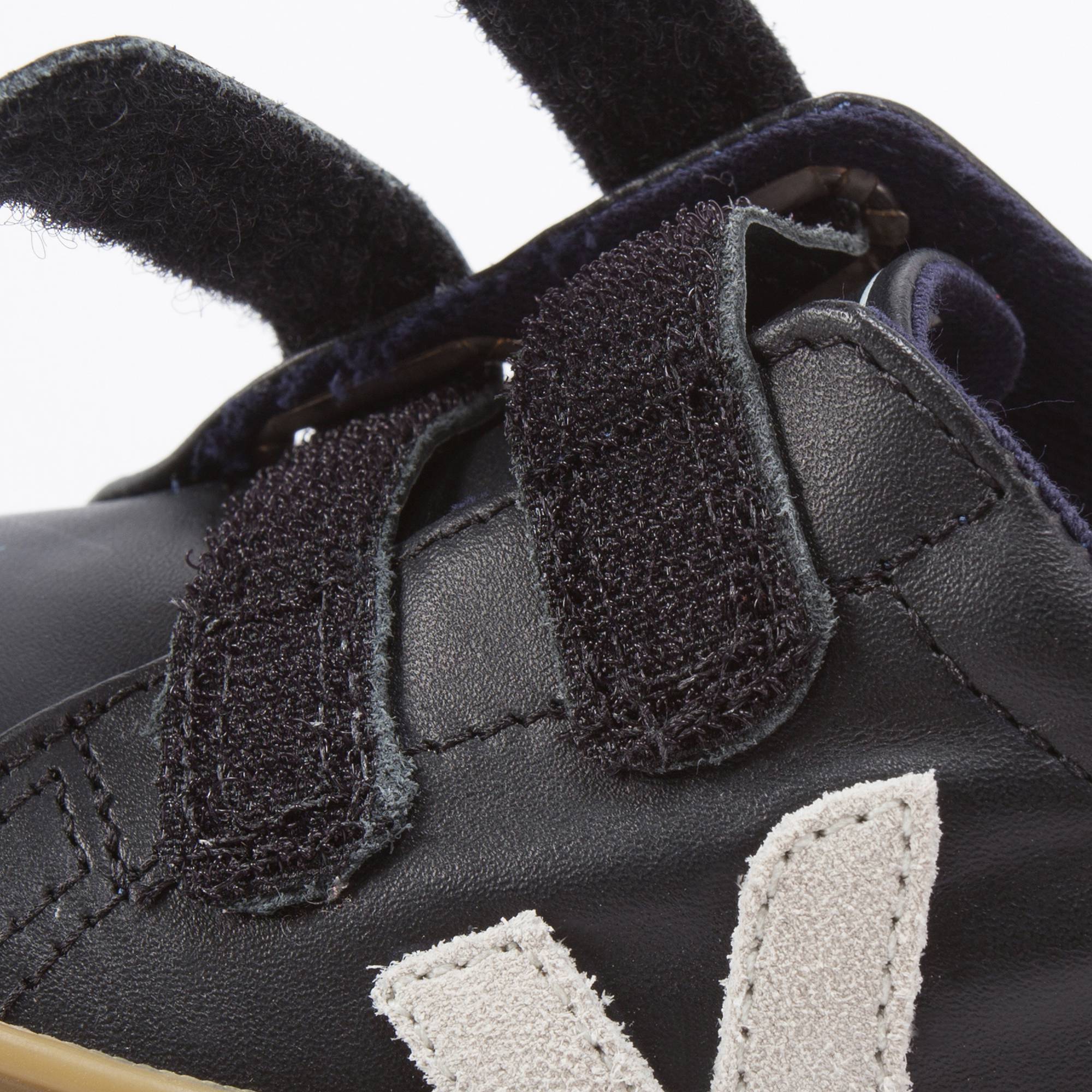 Baby Black Leather Velcro With White "V" Shoes