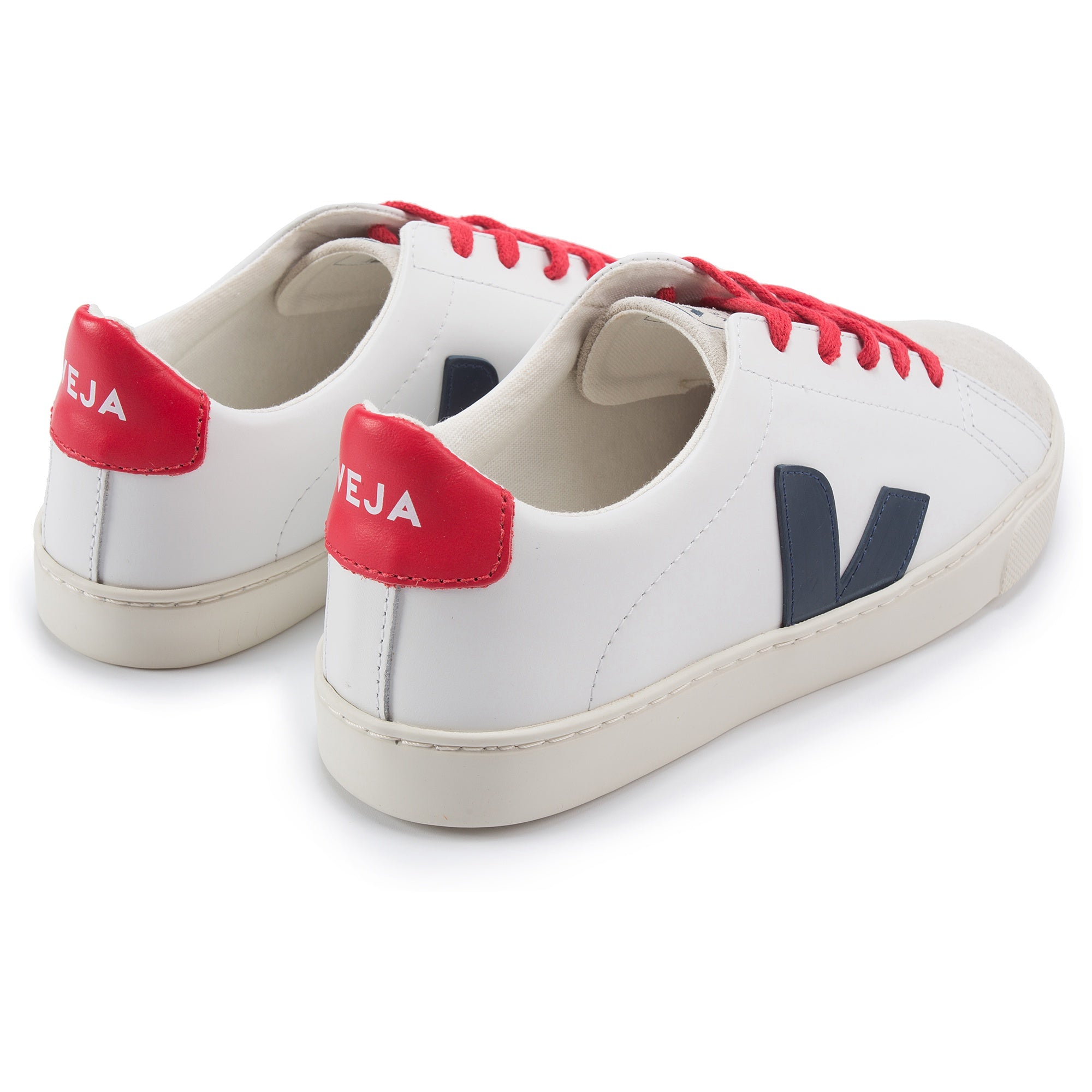 Girls White Leather Velcro With Blue "V" Shoes