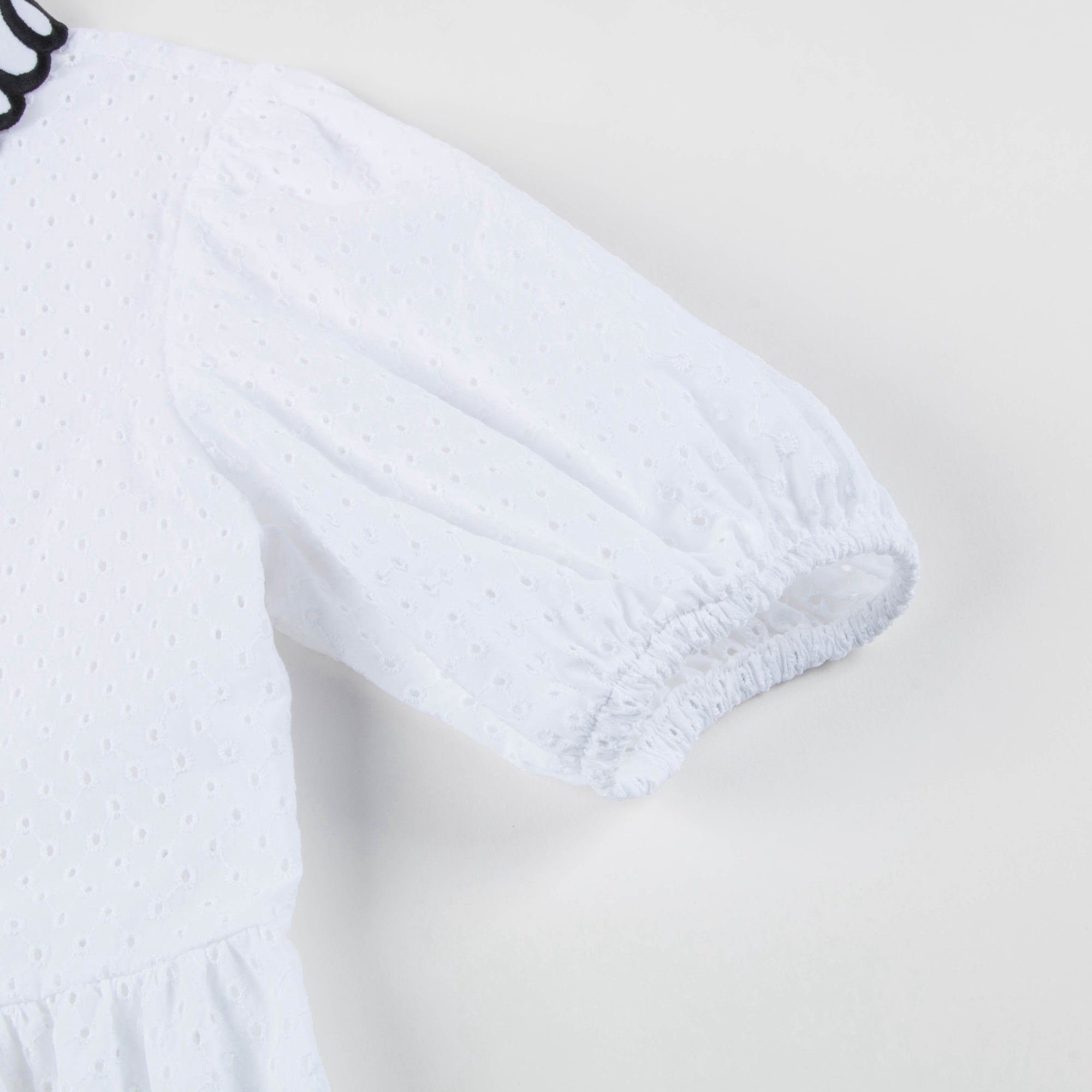 Girls White Collar And Embroidery Cotton Woven Dress