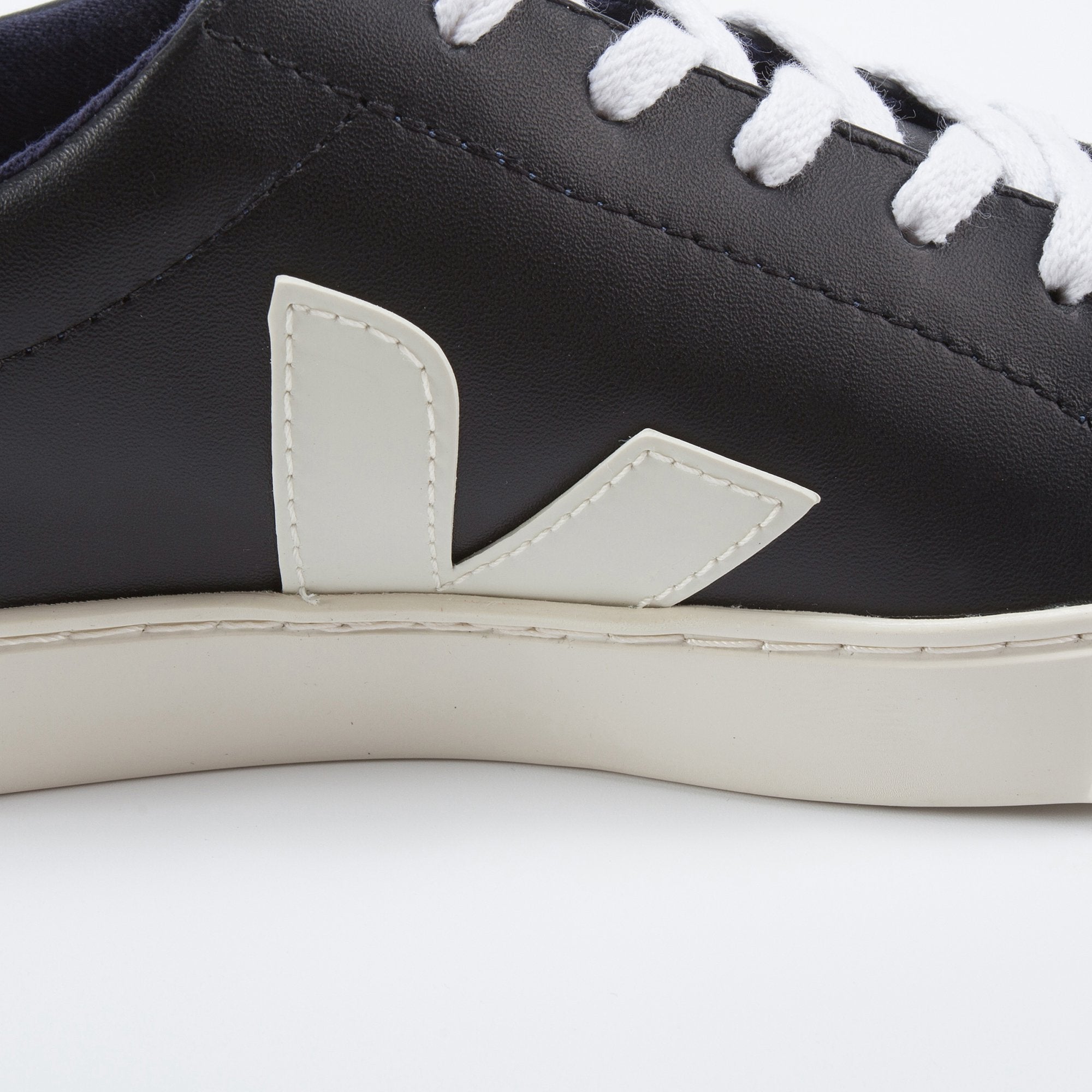 Girls & Boys Black Leather Velcro With White "V" Shoes