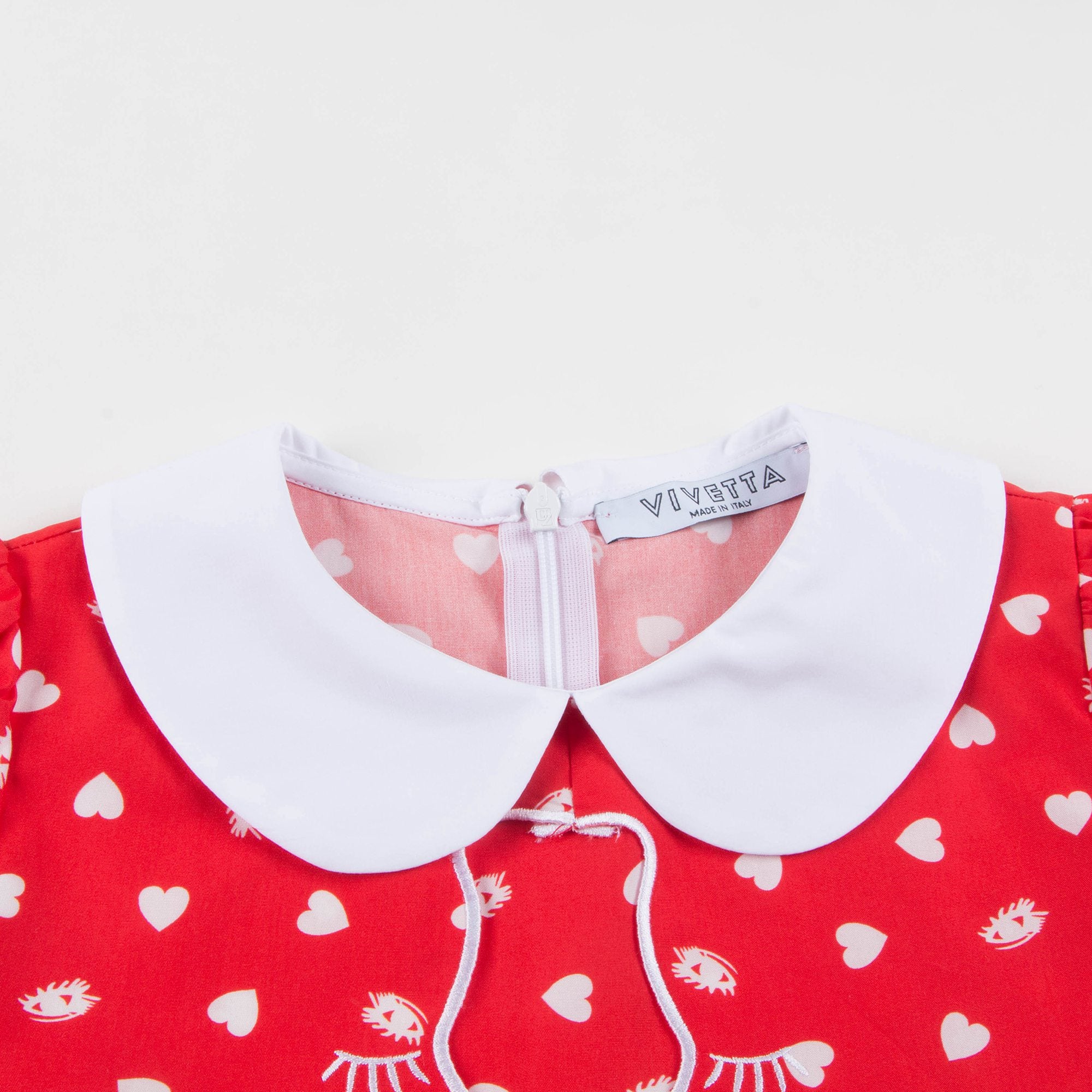 Girls Red Collar And Embroidery Cotton Woven Dress