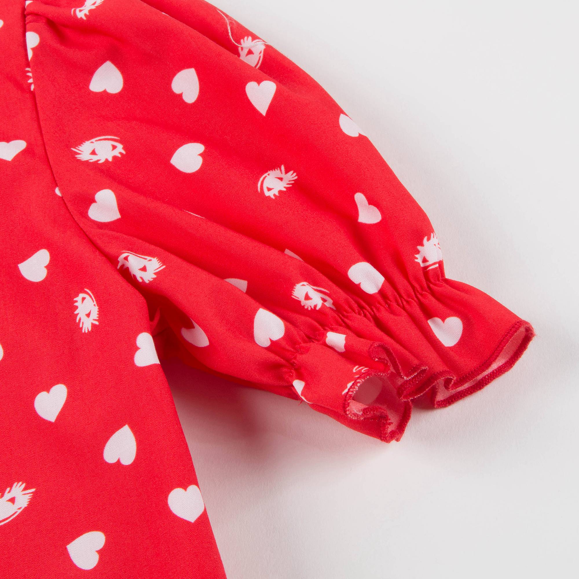 Girls Red Collar And Embroidery Cotton Woven Dress