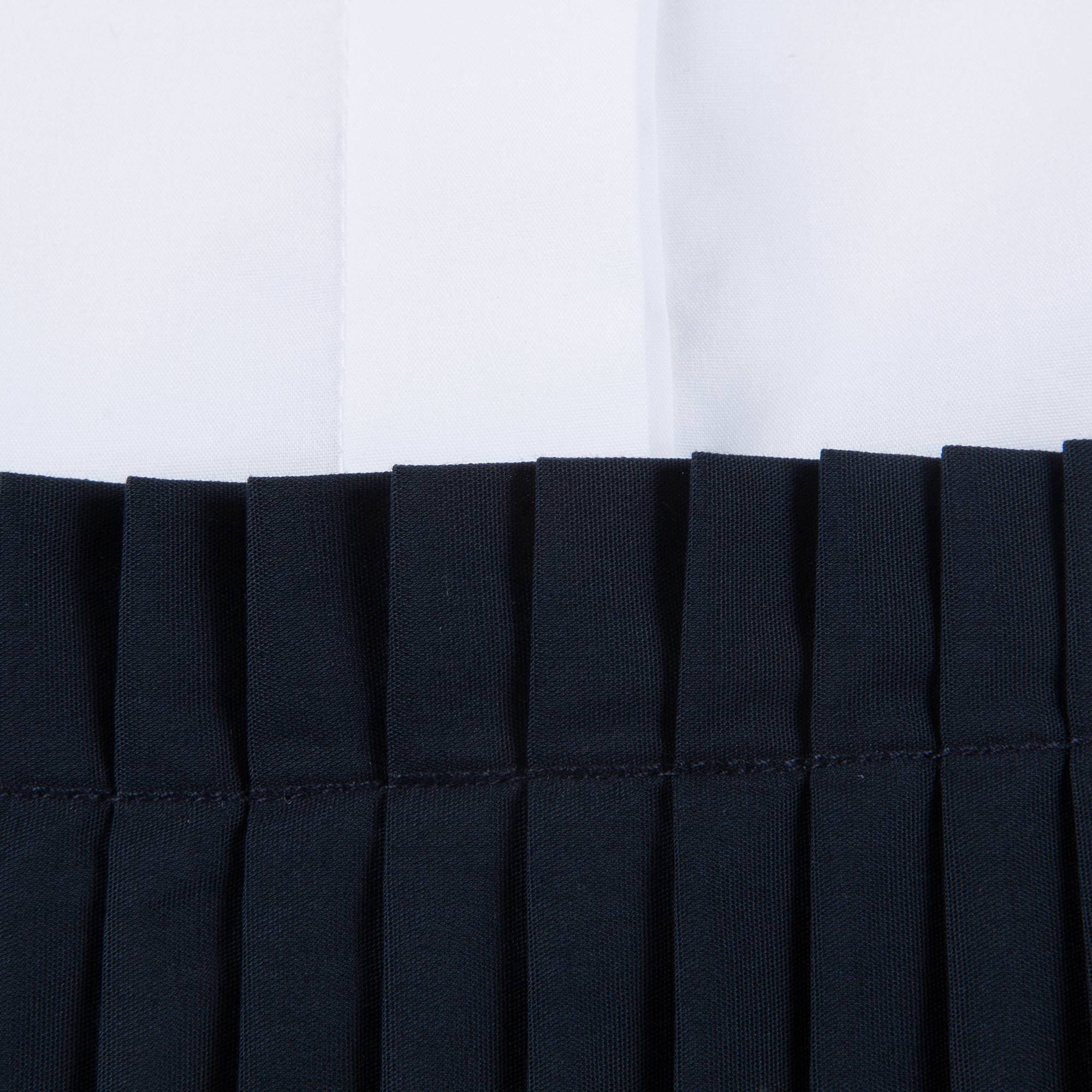 Girls White & Black Pleated And Poplin Cotton Dress