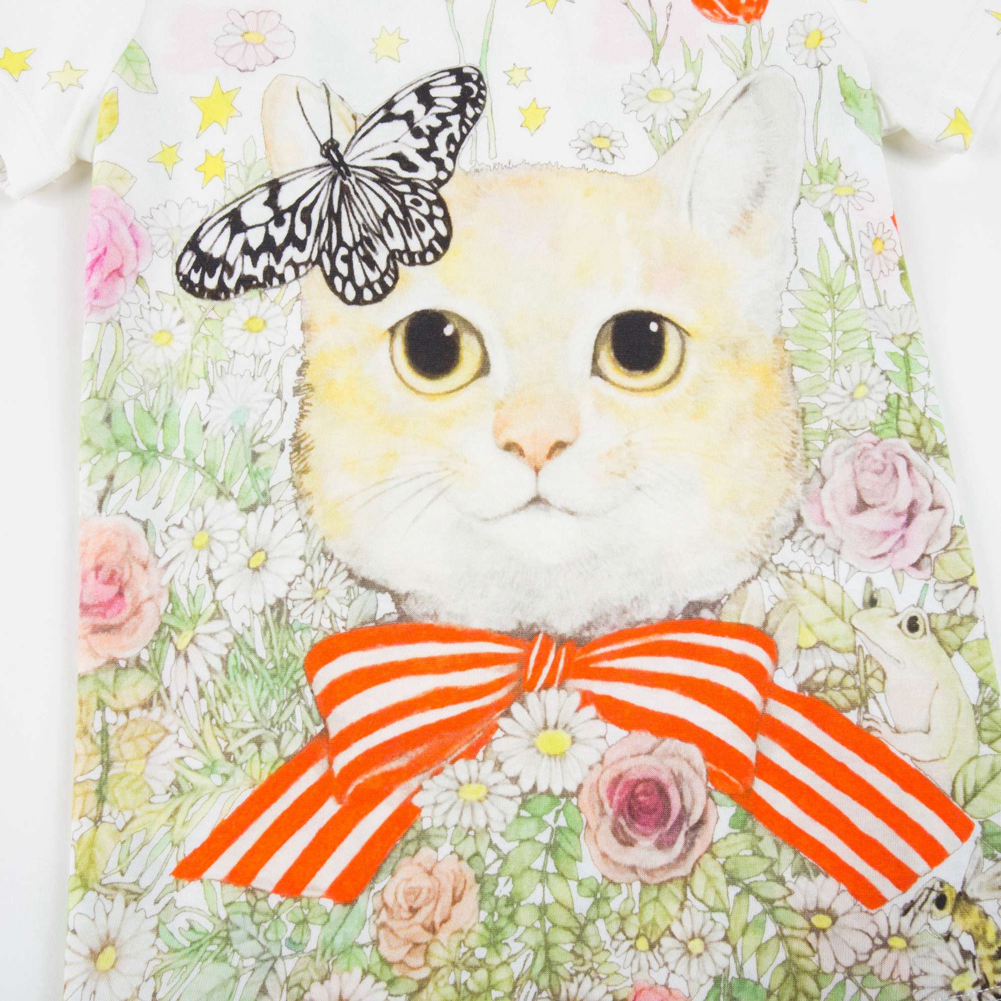 Girls White Multicolor Cat T-shirt