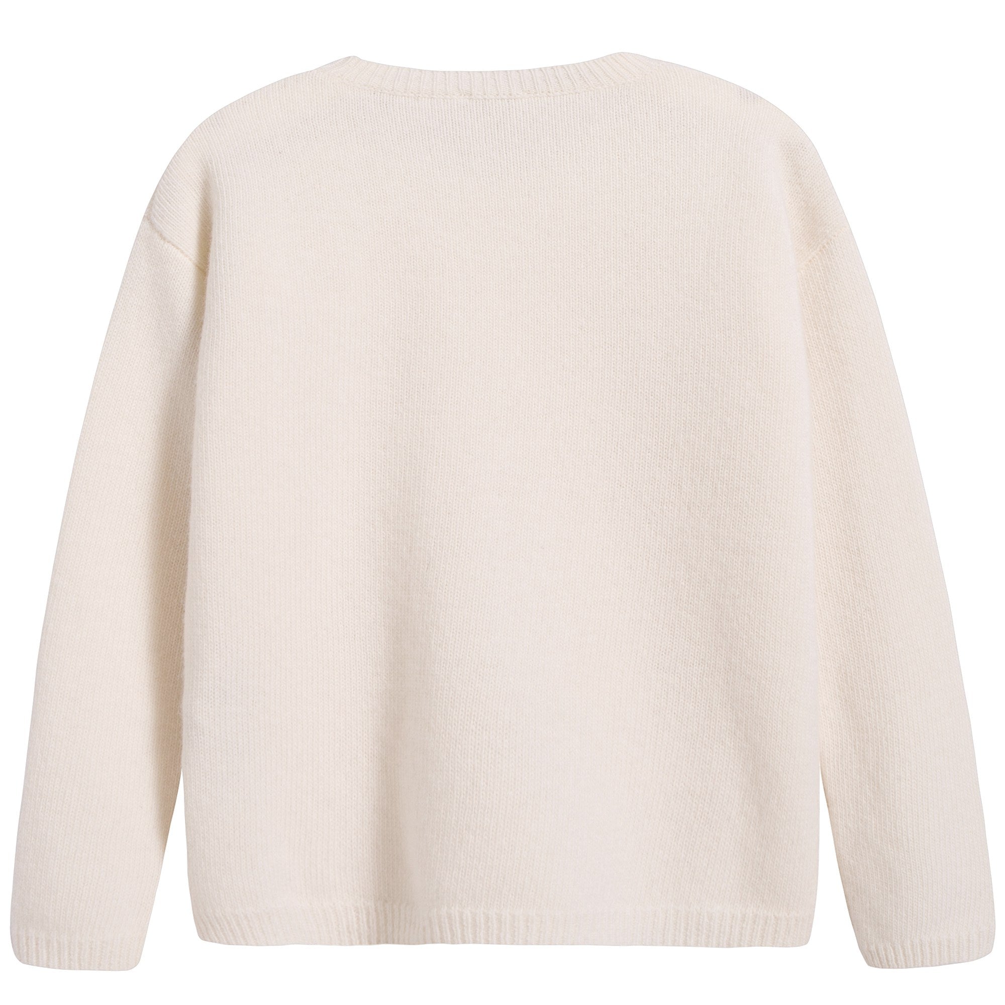 Girls White Embroidered Wool Sweater